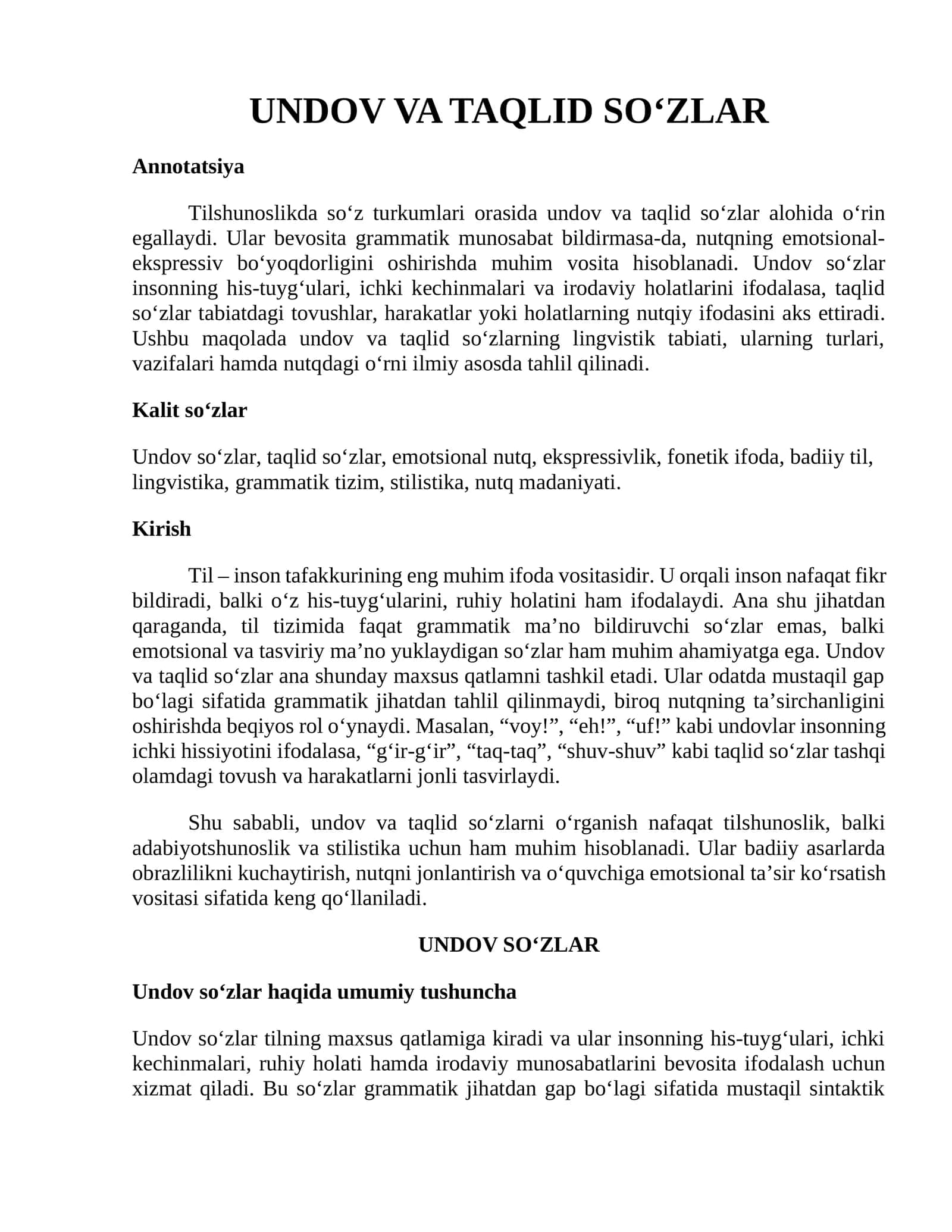 UNDOV VA TAQLID SO‘ZLAR 1
