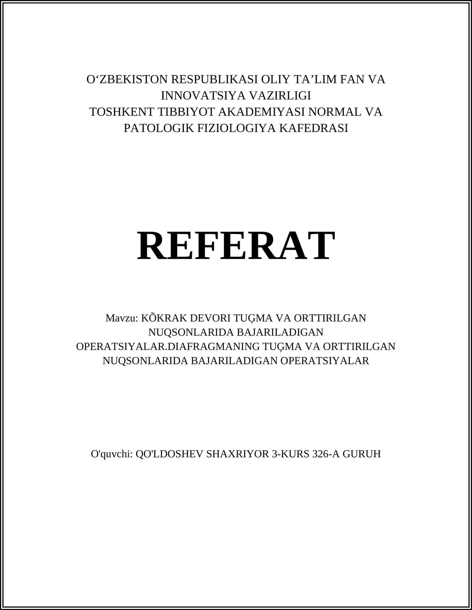 Kökraak Devori tuğma va orttirilgan nuqsonlarida bajariladigan operatsiyalar 1