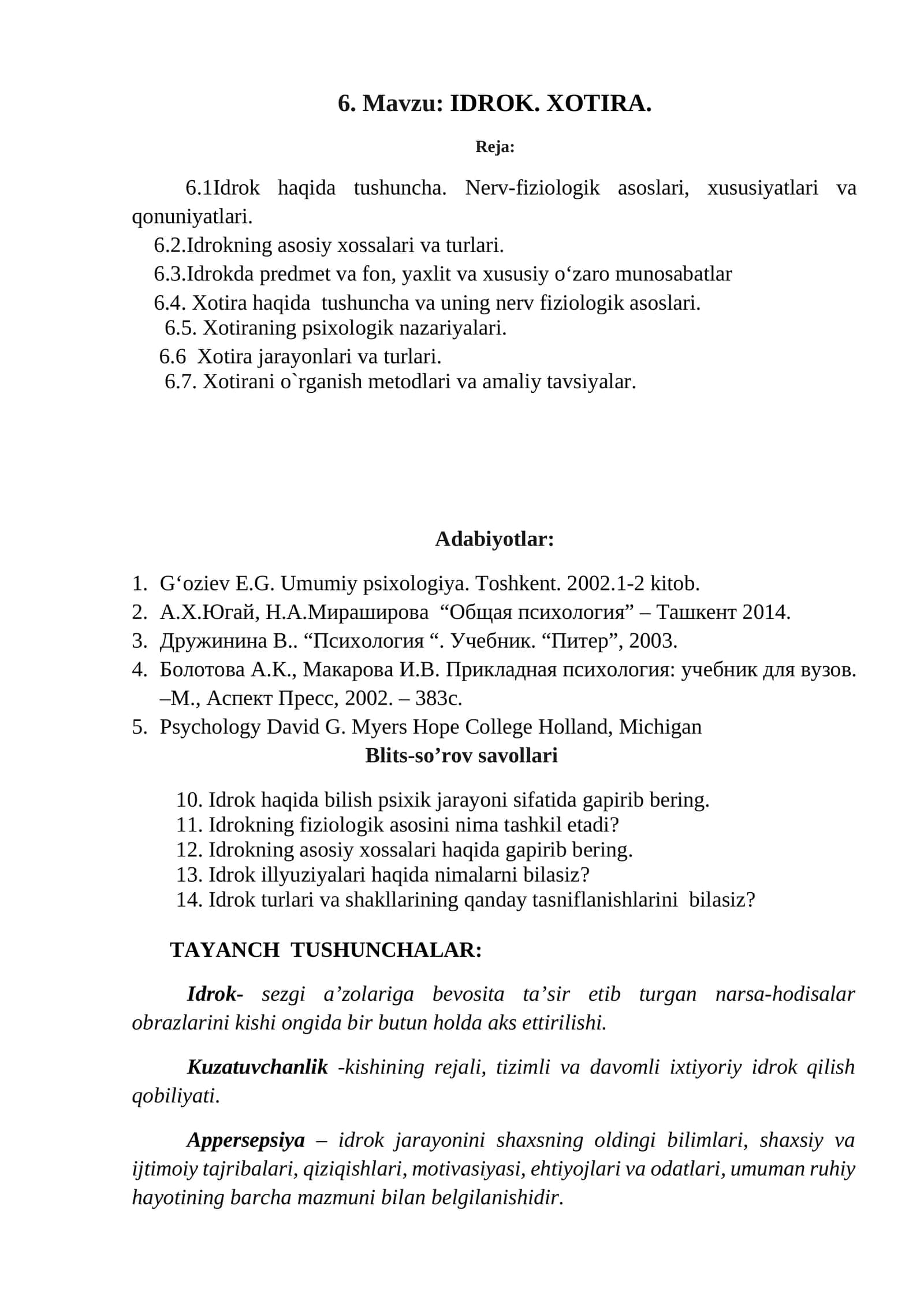 IDROK. XOTIRA 1
