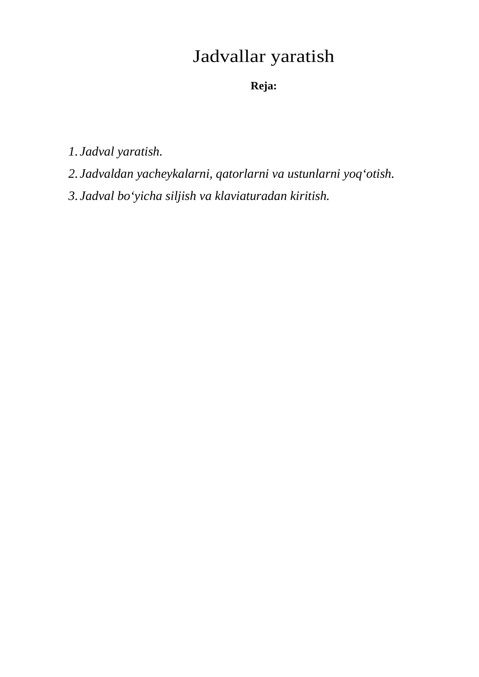 Jadvallar yaratish 1