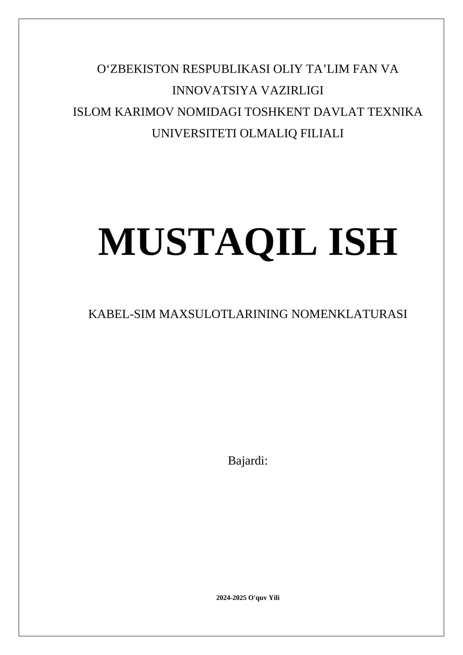 Kabel-sim maxsulotlarining nomenklaturasi 1