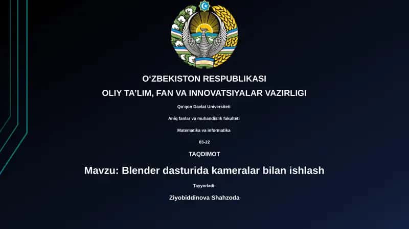 Blenderda kameralar bilan ishlash 1