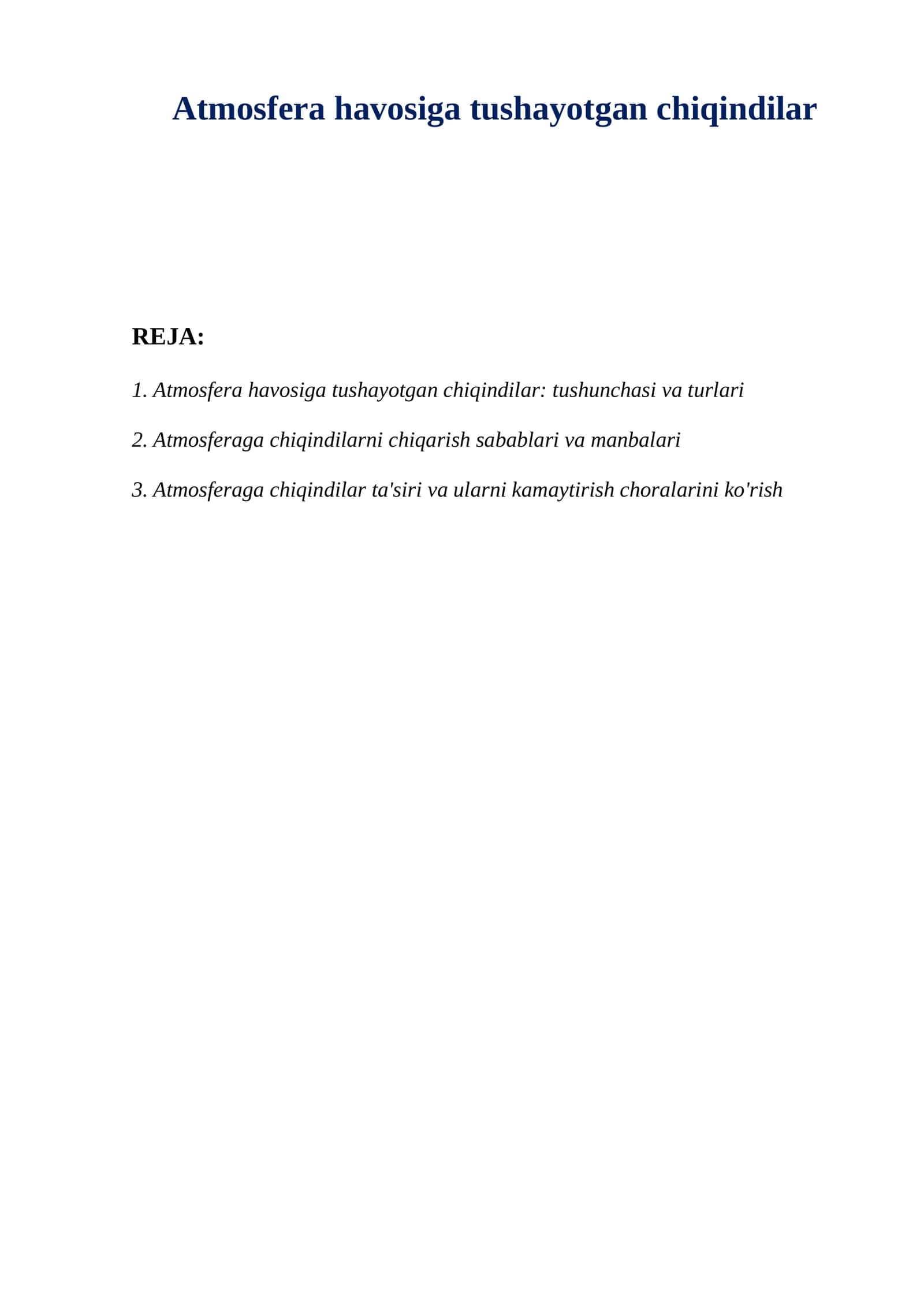 Atmosfera havosiga tushayotgan chiqindilar 1