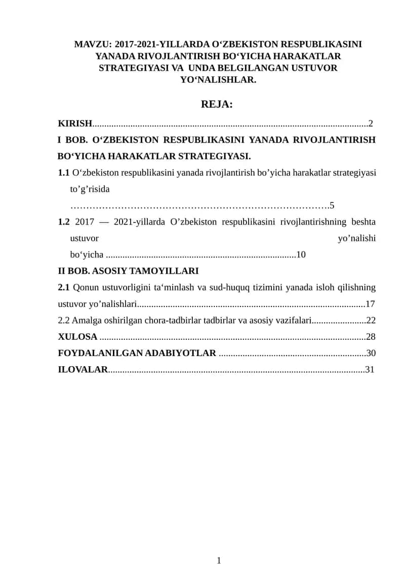 2017-2021-YILLARDA O‘ZBEKISTON RESPUBLIKASINI YANADA RIVOJLANTIRISH BOʻYICHA HARAKATLAR STRATEGIYASI VA  UNDA BELGILANGAN USTUVOR YOʻNALISHLAR 1