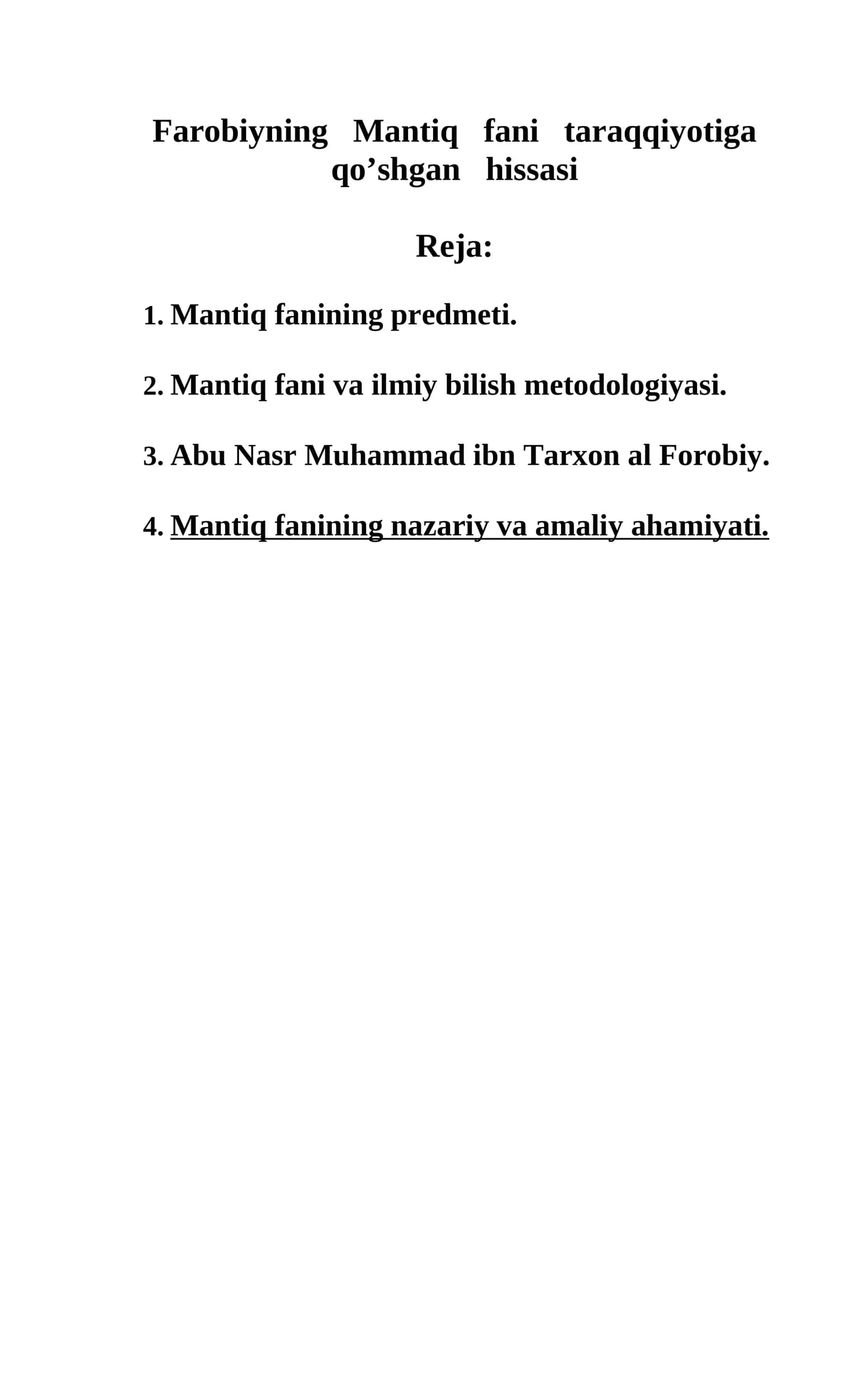 Farobiyning Mantiq fani taraqqiyotiga qo’shgan hissasi 1