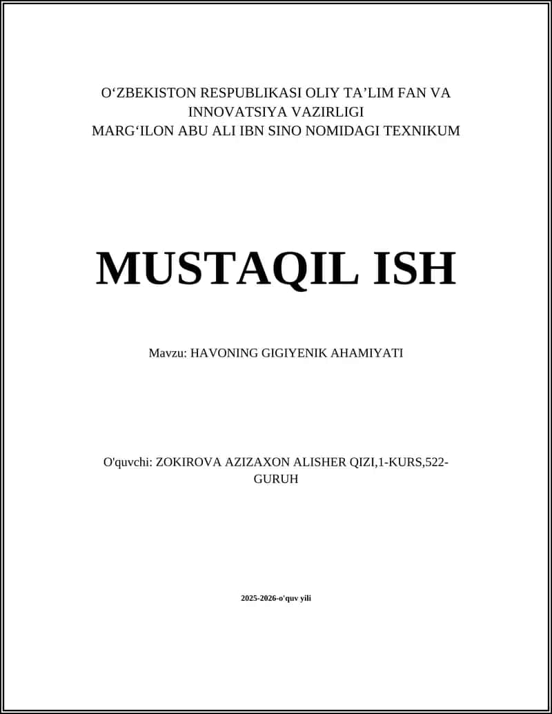 HAVONING GIGIYENIK AHAMIYATI 1