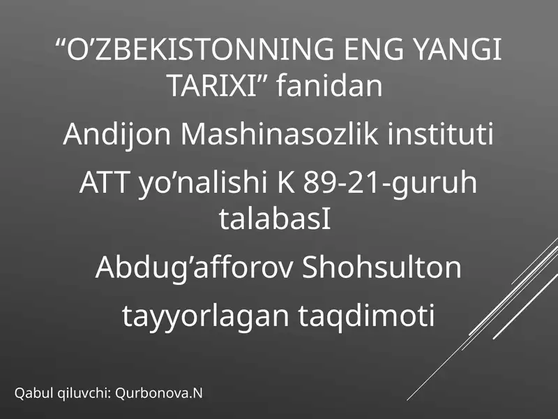 O’ZBEKISTONNING ENG YANGI TARIXI 1