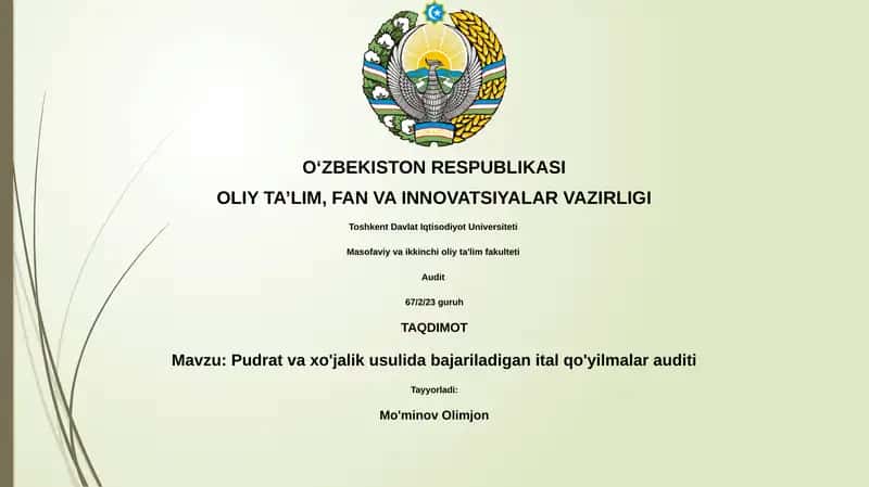 Pudrat va xo'jalik usulida bajariladigan ital qo'yilmalar auditi 1