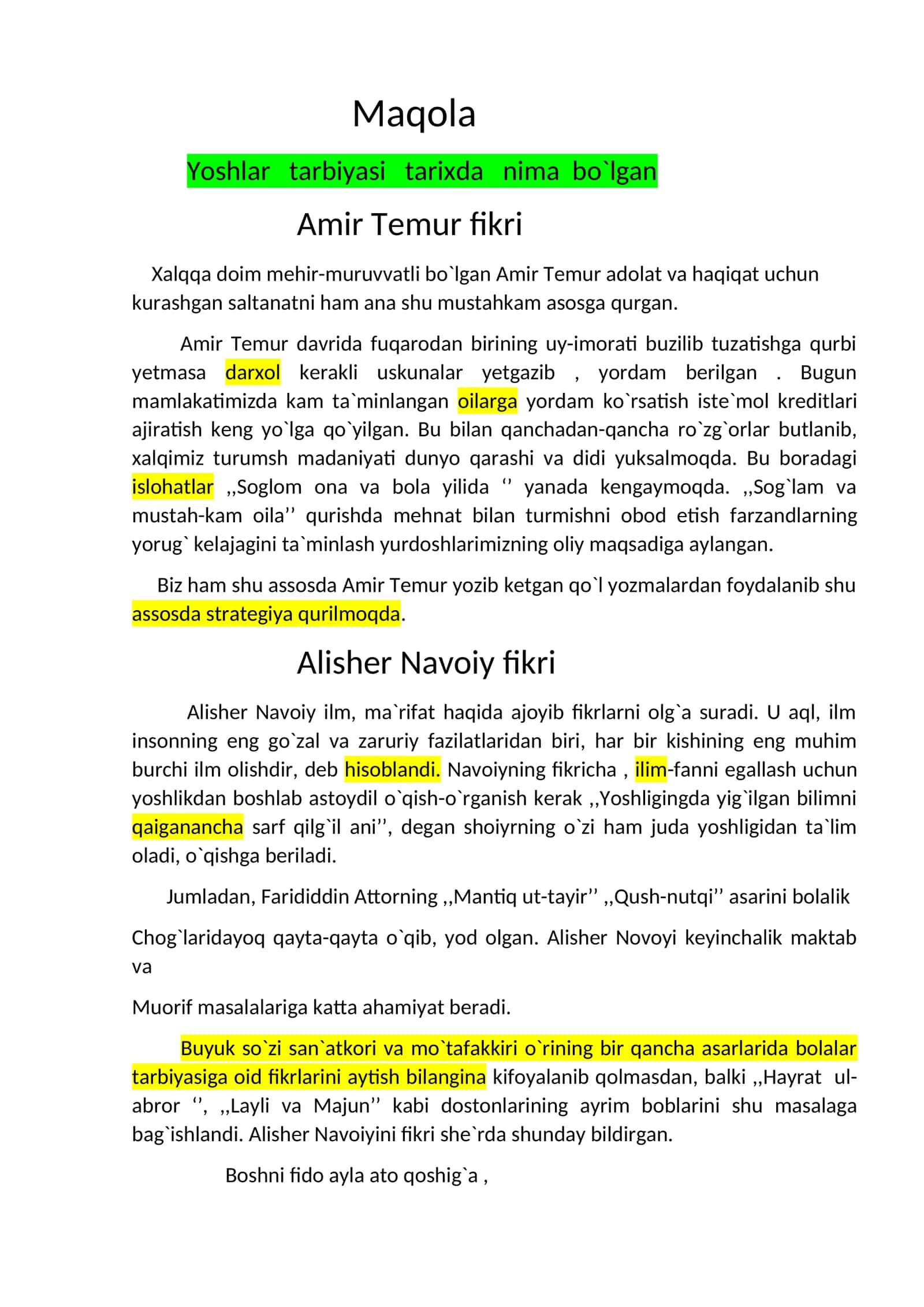 Yoshlar tarbiyasi tarixda nima bo`lgan 1