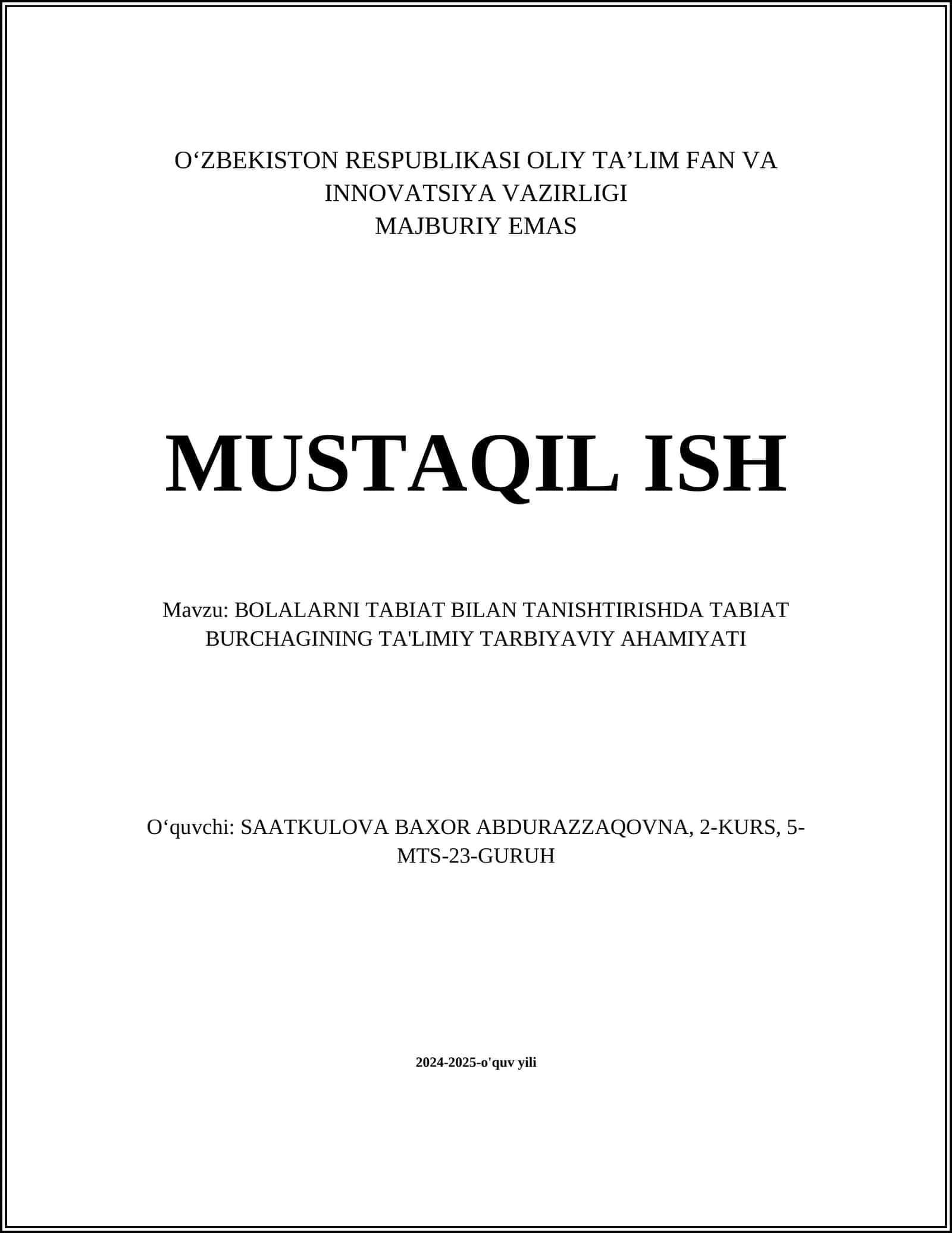 Bolalarni tabiat bilan tanishtirishda tabiat burchagining ta'limiy tarbiyaviy ahamiyati 1