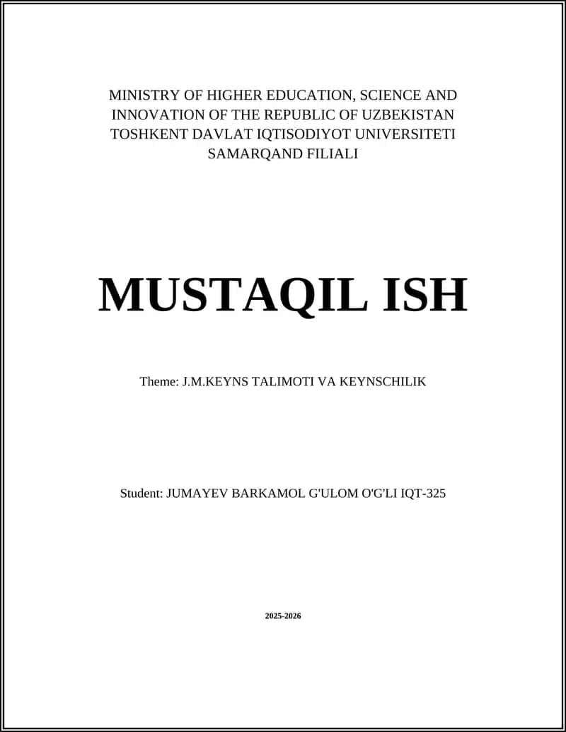 J.M.KEYNS TALIMOTI VA KEYNSCHILIK 1