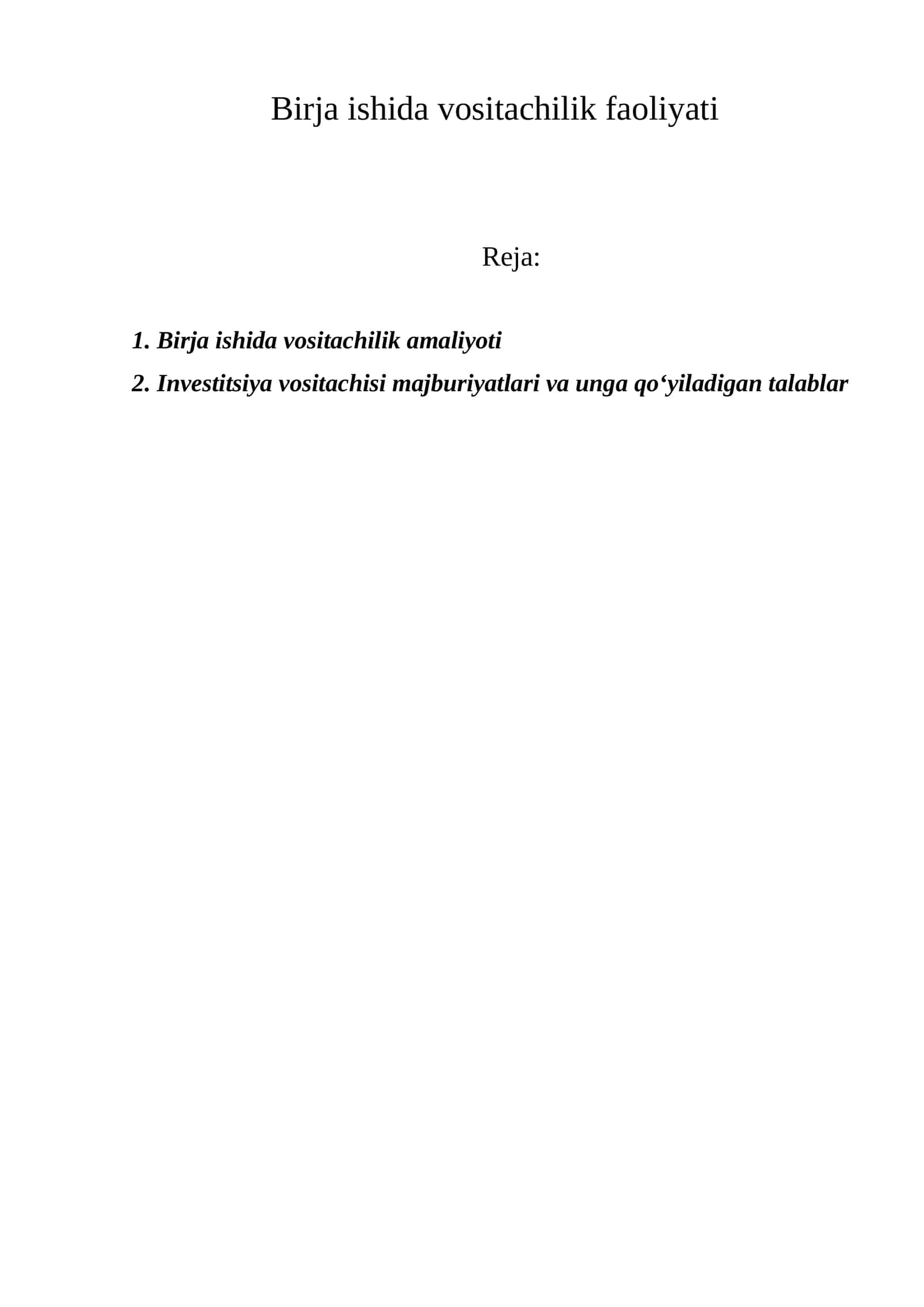 Birja ishida vositachilik faoliyati 1