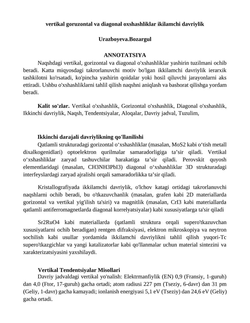 Ikkinchi darajali davriylikning qo'llanilishi 1