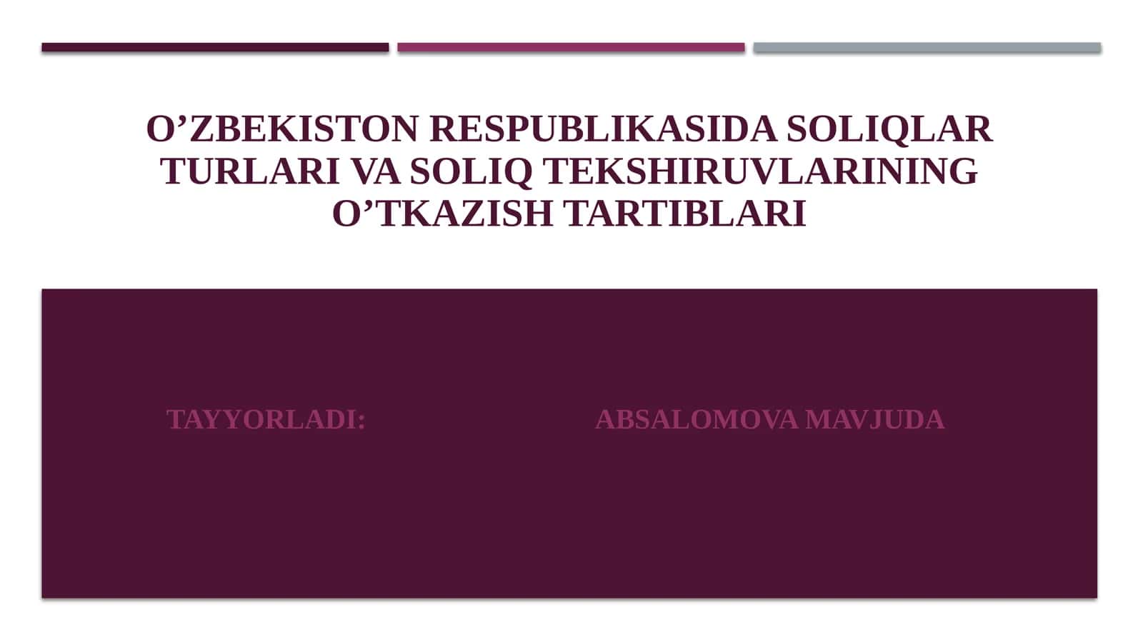 O’zbekiston Respublikasida soliqlar turlari va soliq tekshiruvlarining o’tkazish tartiblari 1