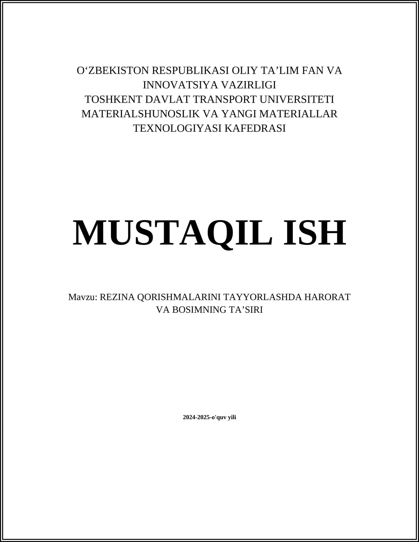 REZINA QORISHMALARINI TAYYORLASHDA HARORAT VA BOSIMNING TAʼSIRI 1