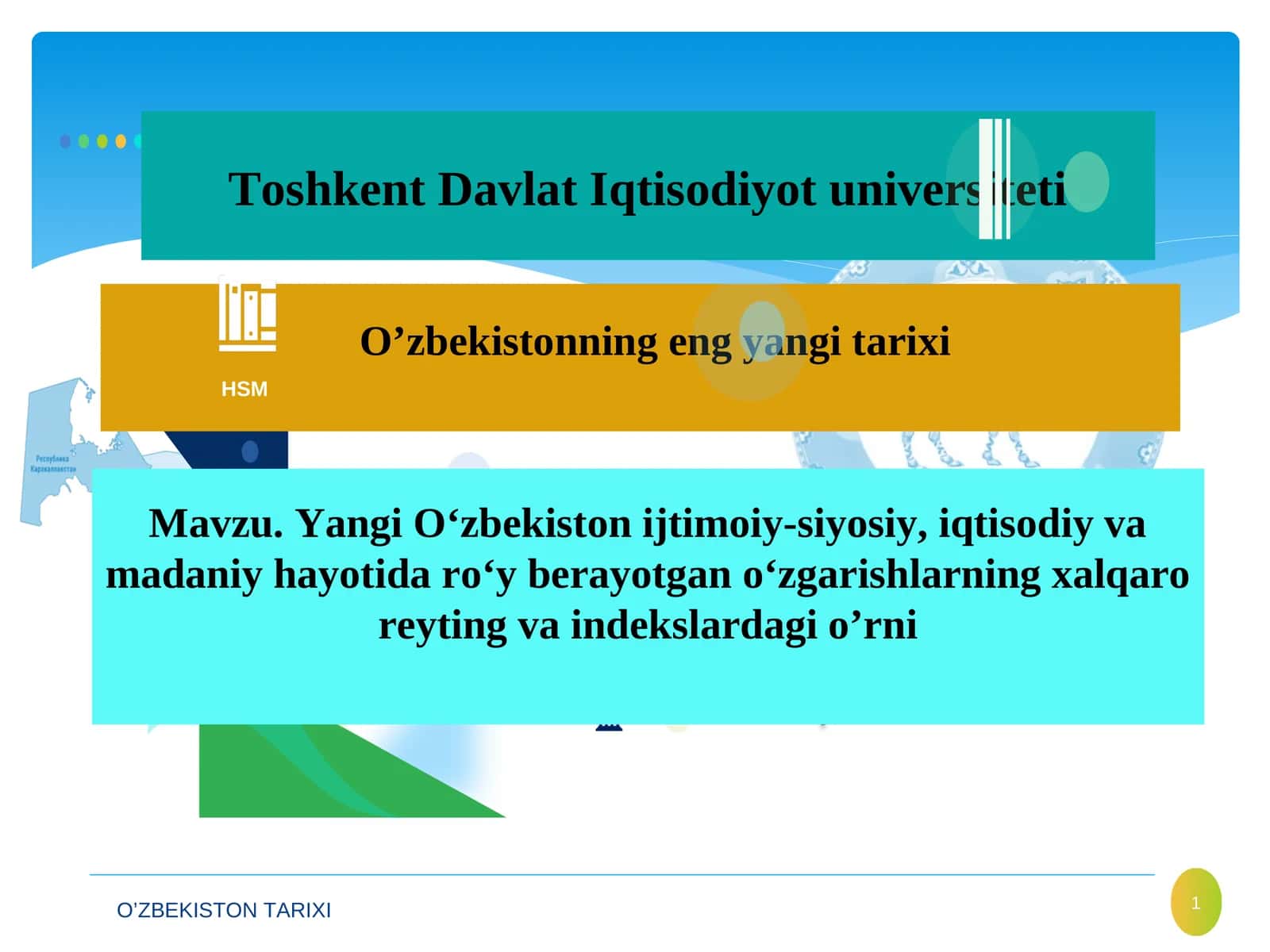 Yangi O‘zbekiston ijtimoiy-siyosiy, iqtisodiy va madaniy hayotida roʻy berayotgan oʻzgarishlarning xalqaro reyting va indekslardagi o’rni 1