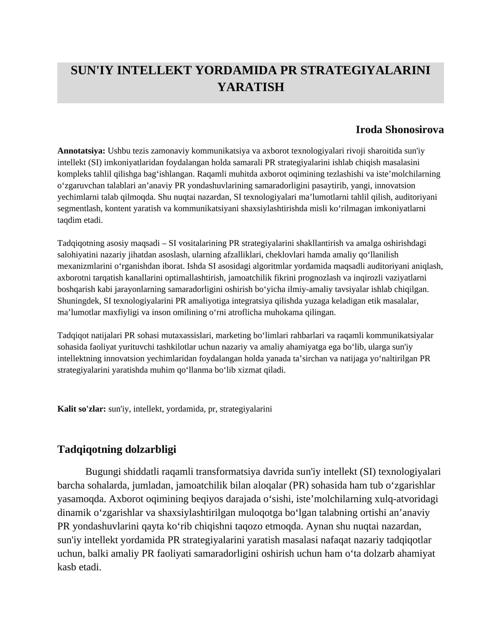 Sun'iy intellekt yordamida PR strategiyalarini yaratish 1