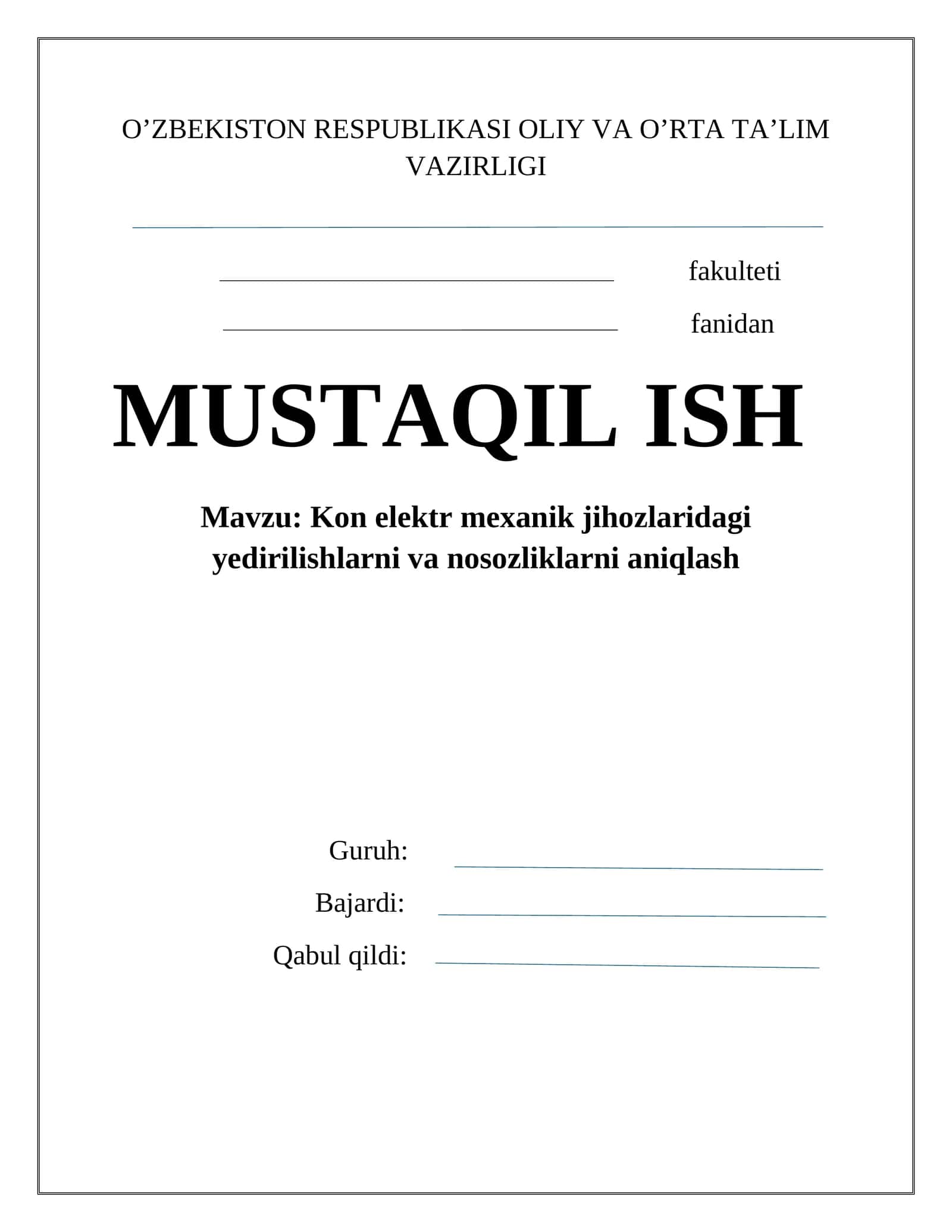 Kon elеktr mехanik jihozlaridagi yedirilishlarni va nosozliklarni aniqlash 1