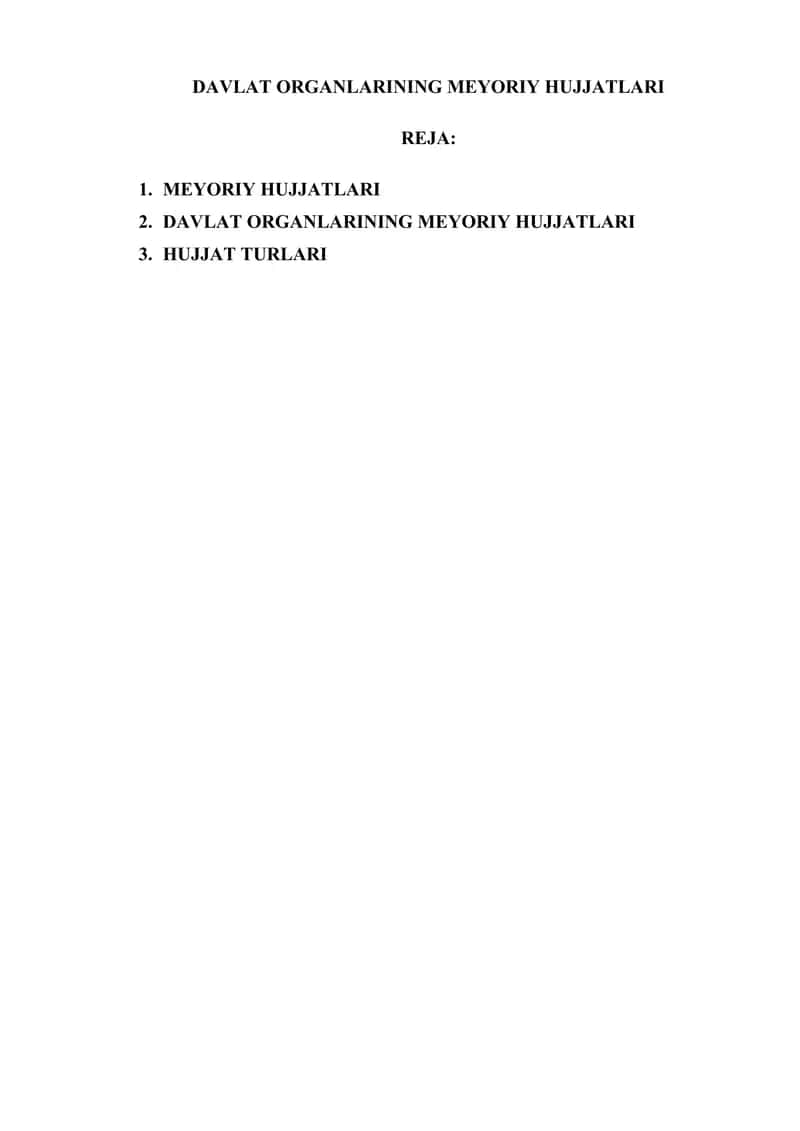 DAVLAT ORGANLARINING MEYORIY HUJJATLARI 1