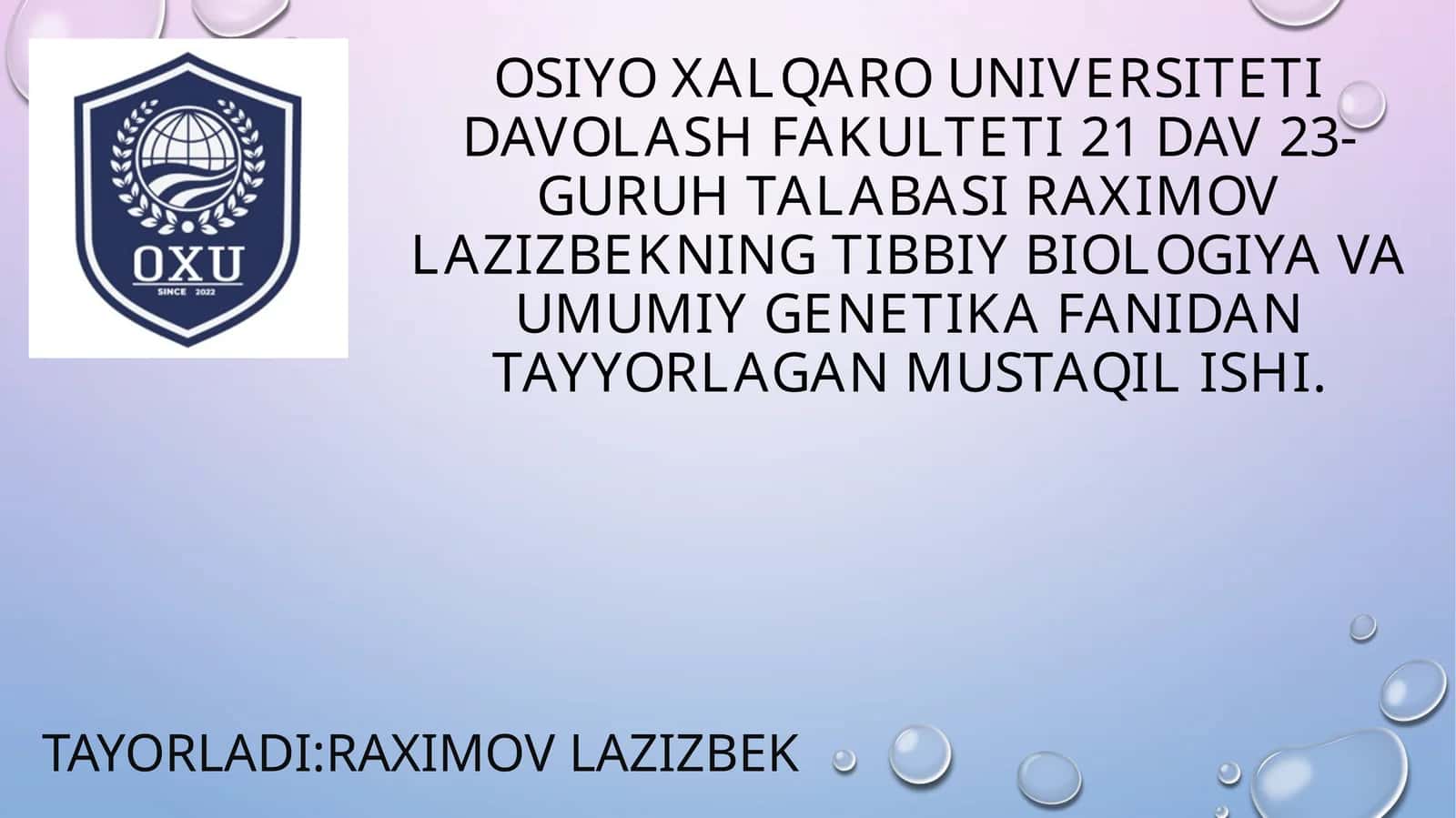 Tibbiy biologiya va umumiy genetika fanidan mustaqil ish 1