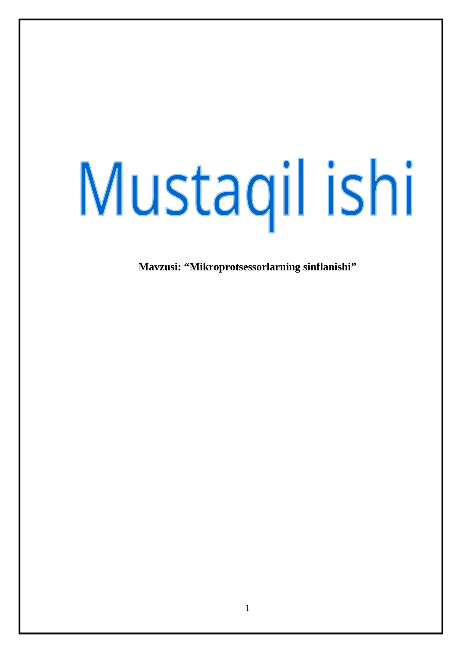 “Mikroprotsessorlarning sinflanishi” 1