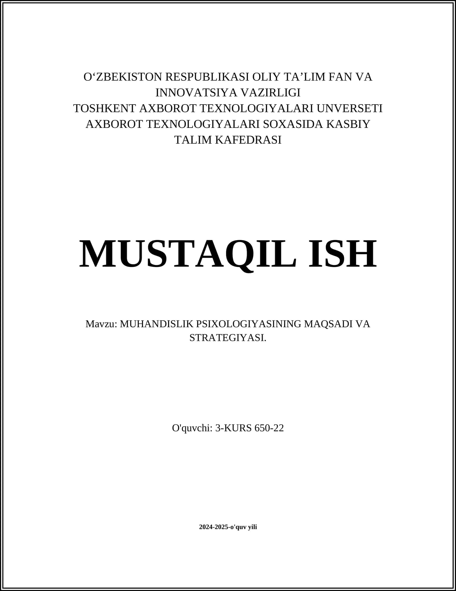 MUHANDISLIK PSIXOLOGIYASINING MAQSADI VA STRATEGIYASI 1
