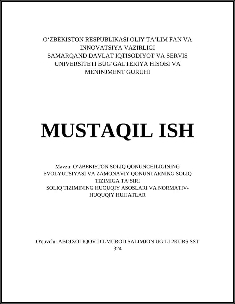 O‘ZBEKISTON SOLIQ QONUNCHILIGINING EVOLYUTSIYASI VA ZAMONAVIY QONUNLARNING SOLIQ TIZIMIGA TA’SIRI 1