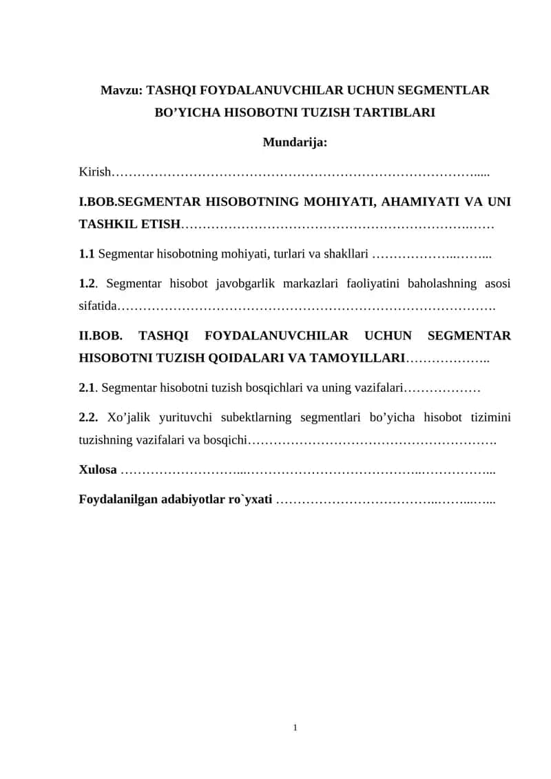 TASHQI FOYDALANUVCHILAR UCHUN SEGMENTLAR BO’YICHA HISOBOTNI TUZISH TARTIBLARI 1