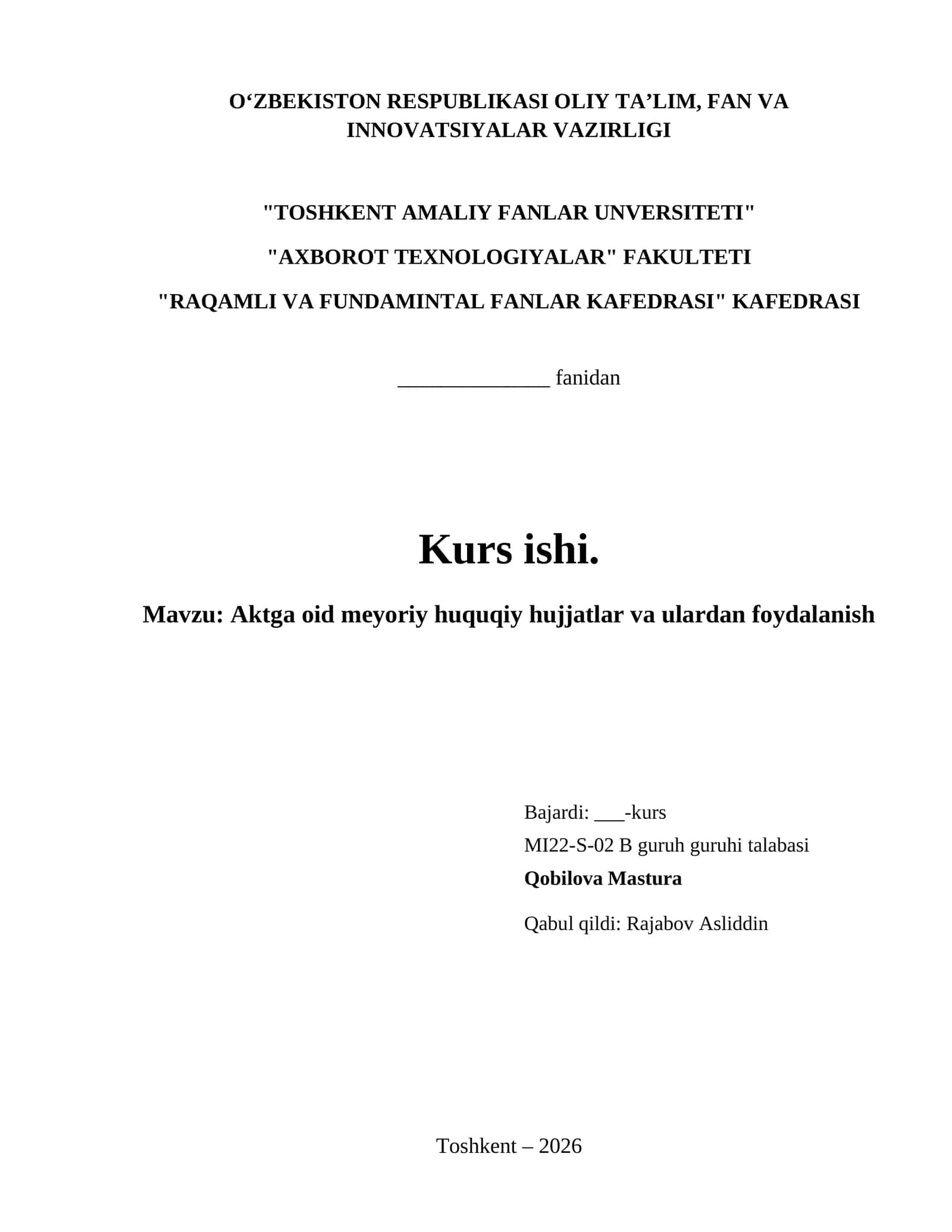 Aktga oid meyoriy huquqiy hujjatlar va ulardan foydalanish 1