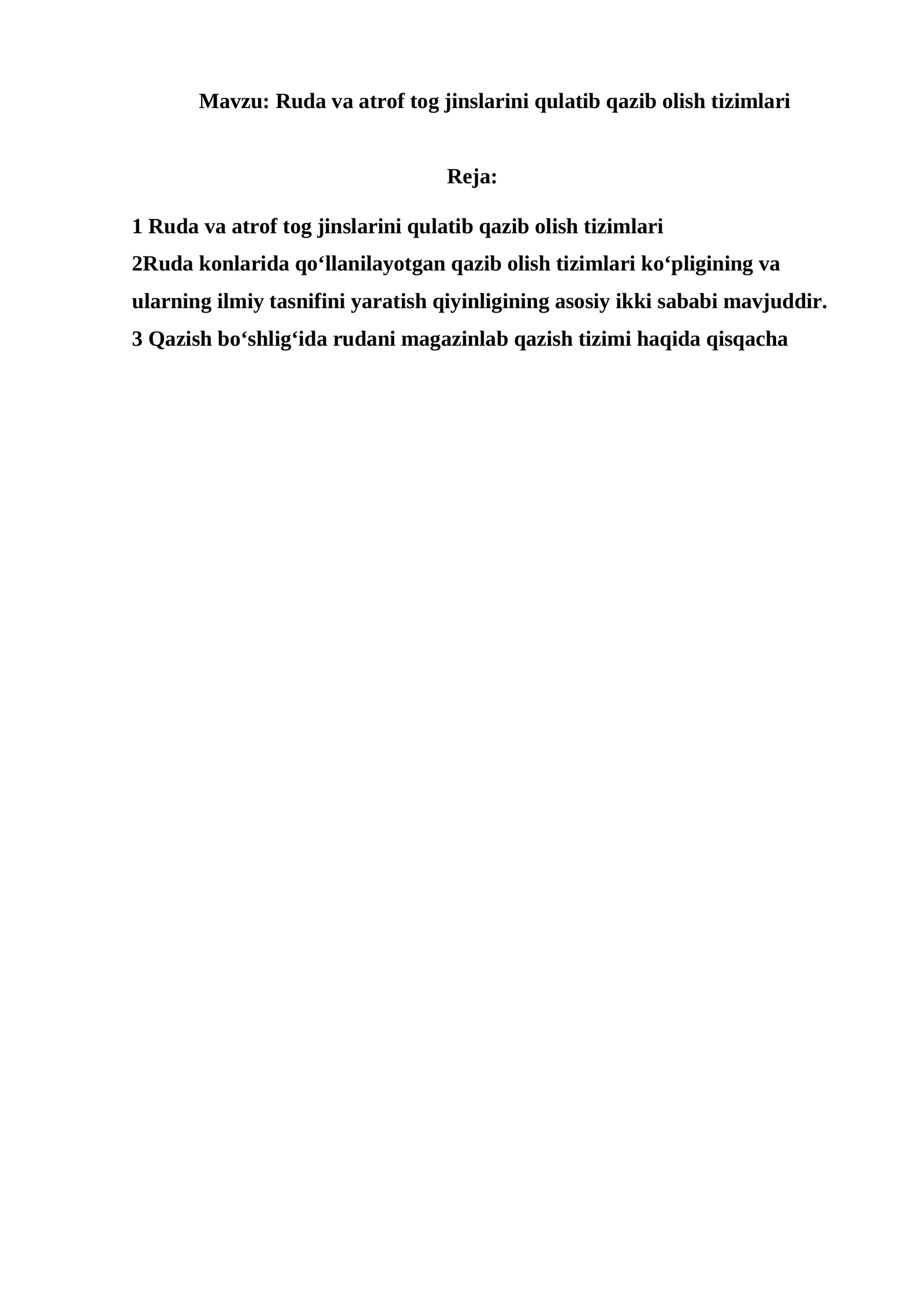Ruda va atrof tog jinslarini qulatib qazib olish tizimlari 1