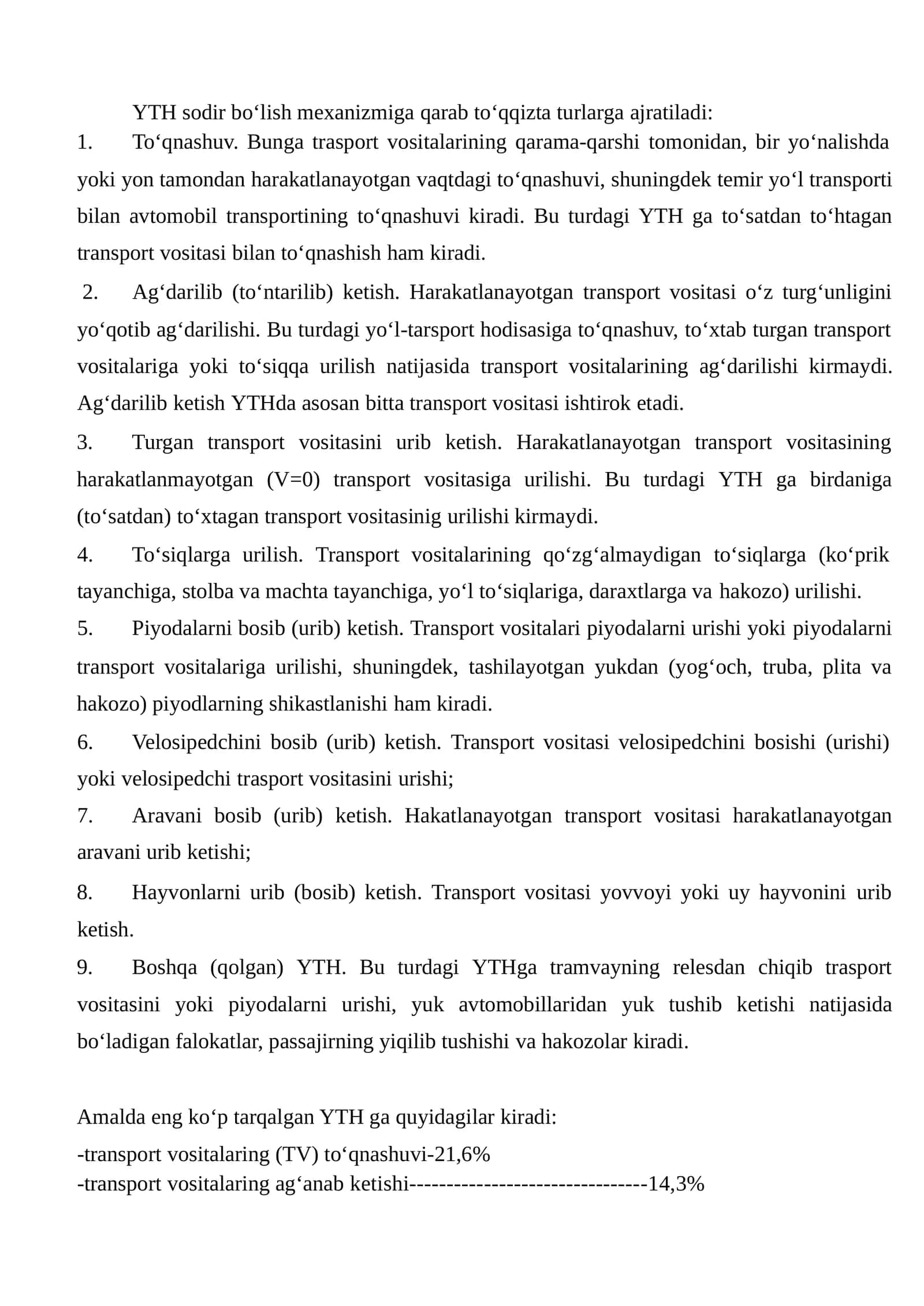 Yo'l-transport hodisalari turlari 1