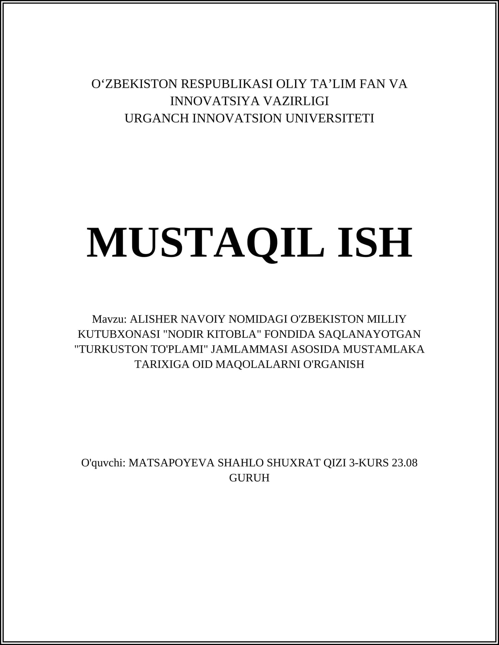 TURKUSTON TO'PLAMI JAMLAMMASI ASOSIDA MUSTAMLAKA TARIXIGA OID MAQOLALARNI O'RGANISH 1
