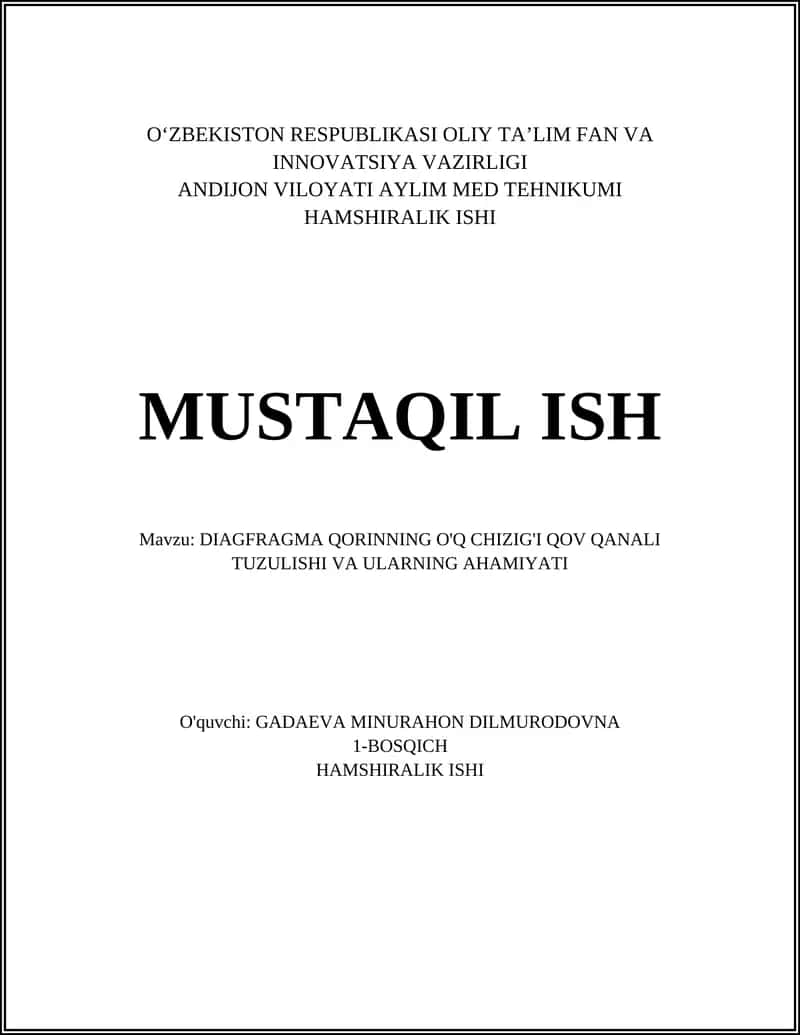 DIAGFRAGMA QORINNING O'Q CHIZIG'I QOV QANALI TUZULISHI VA ULARNING AHAMIYATI 1