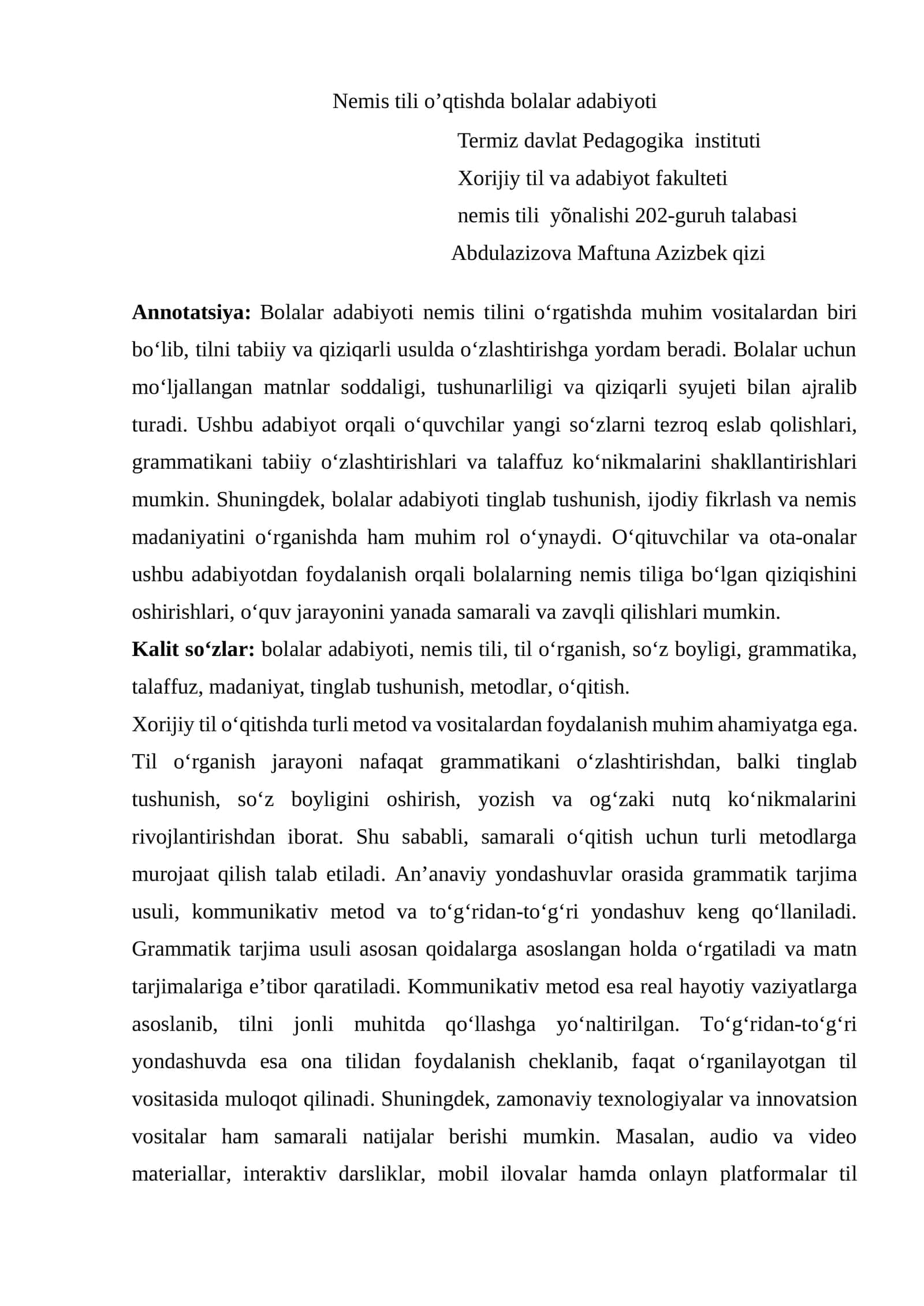 Bolalar adabiyoti nemis tilini o‘rgatish 1