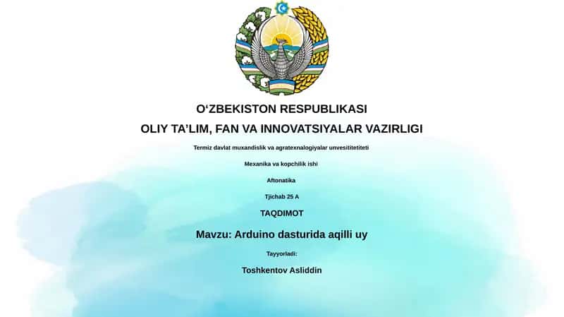 Arduino dasturida aqilli uy 1