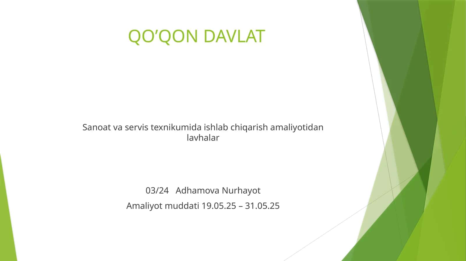 Sanoat va servis texnikumida ishlab chiqarish amaliyotidan lavhalar 1