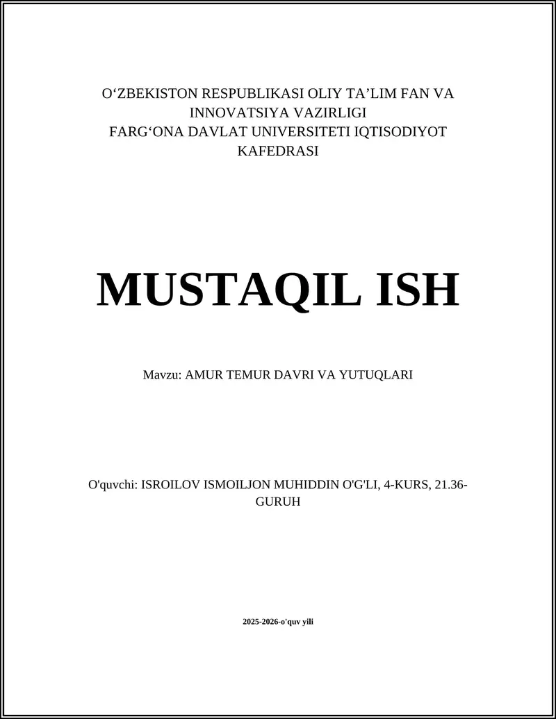 AMUR TEMUR DAVRI VA YUTUQLARI 1