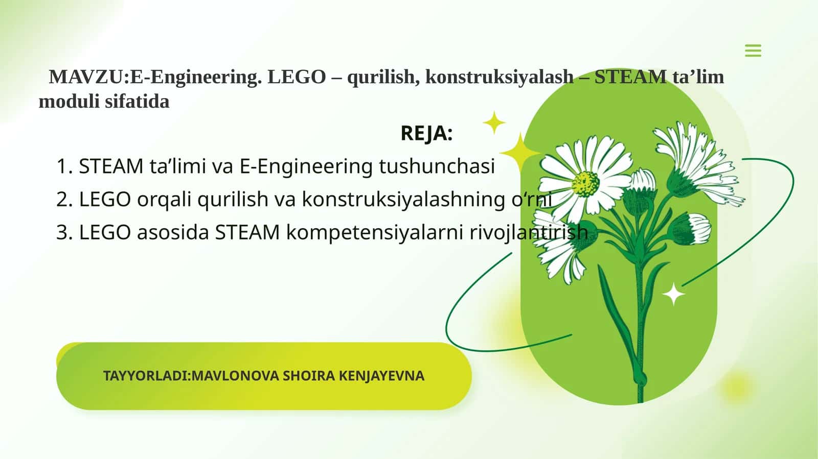 E-Engineering. LEGO – qurilish, konstruksiyalash – STEAM ta’lim moduli sifatida 1