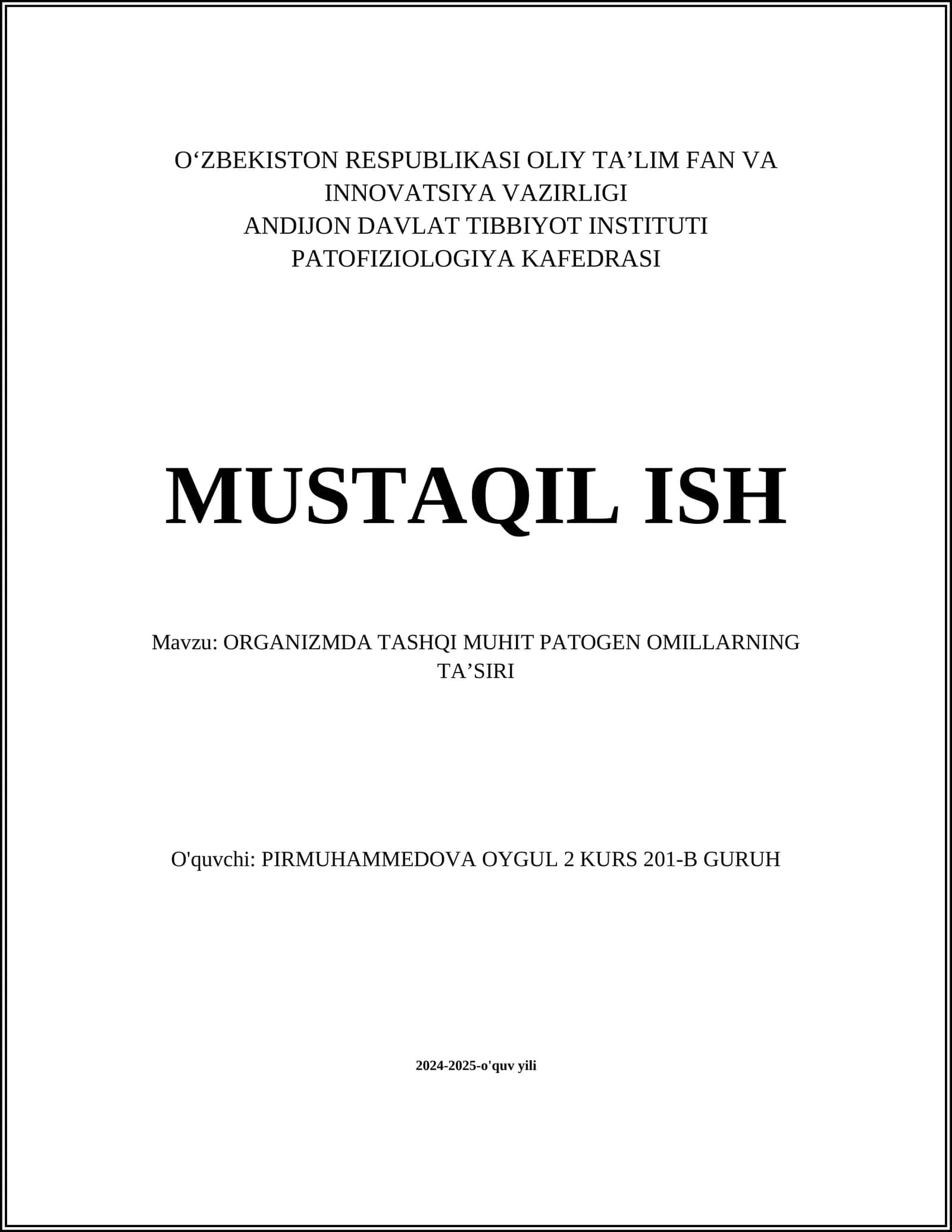 ORGANIZMDA TASHQI MUHIT PATOGEN OMILLARNING TAʼSIRI 1