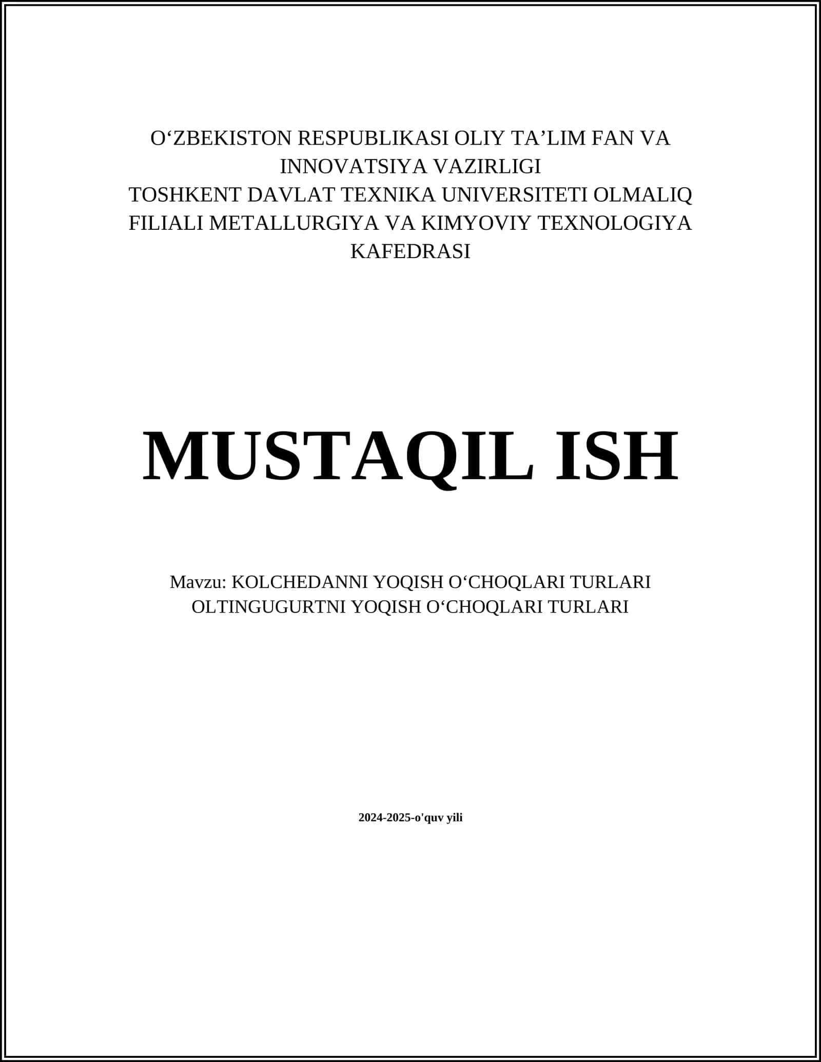 Kolchedanni yoqish oʻchoqlari turlari 1