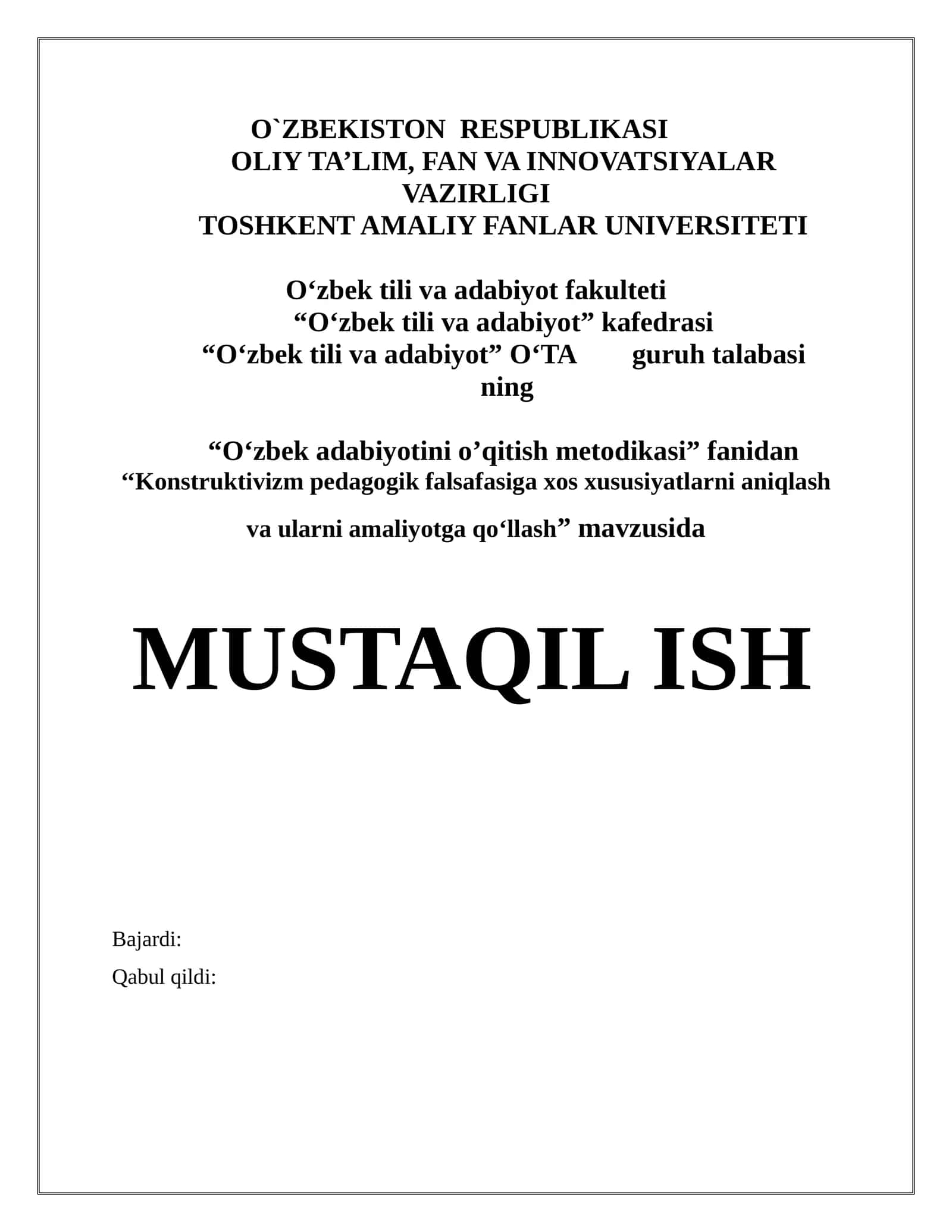 Konstruktivizm pedagogik falsafasiga xos xususiyatlarni aniqlash va ularni amaliyotga qo‘llash 1