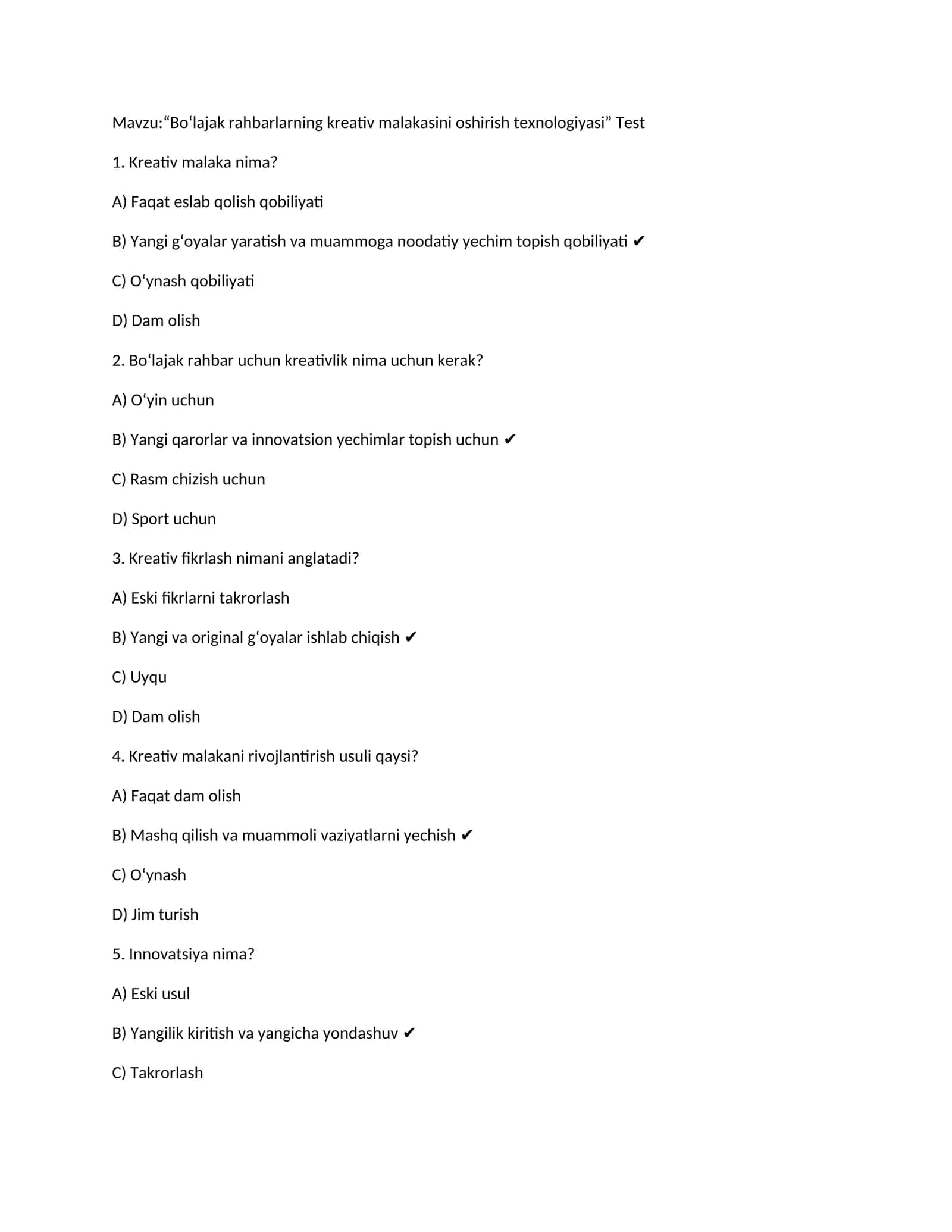 Bo‘lajak rahbarlarning kreativ malakasini oshirish texnologiyasi 1