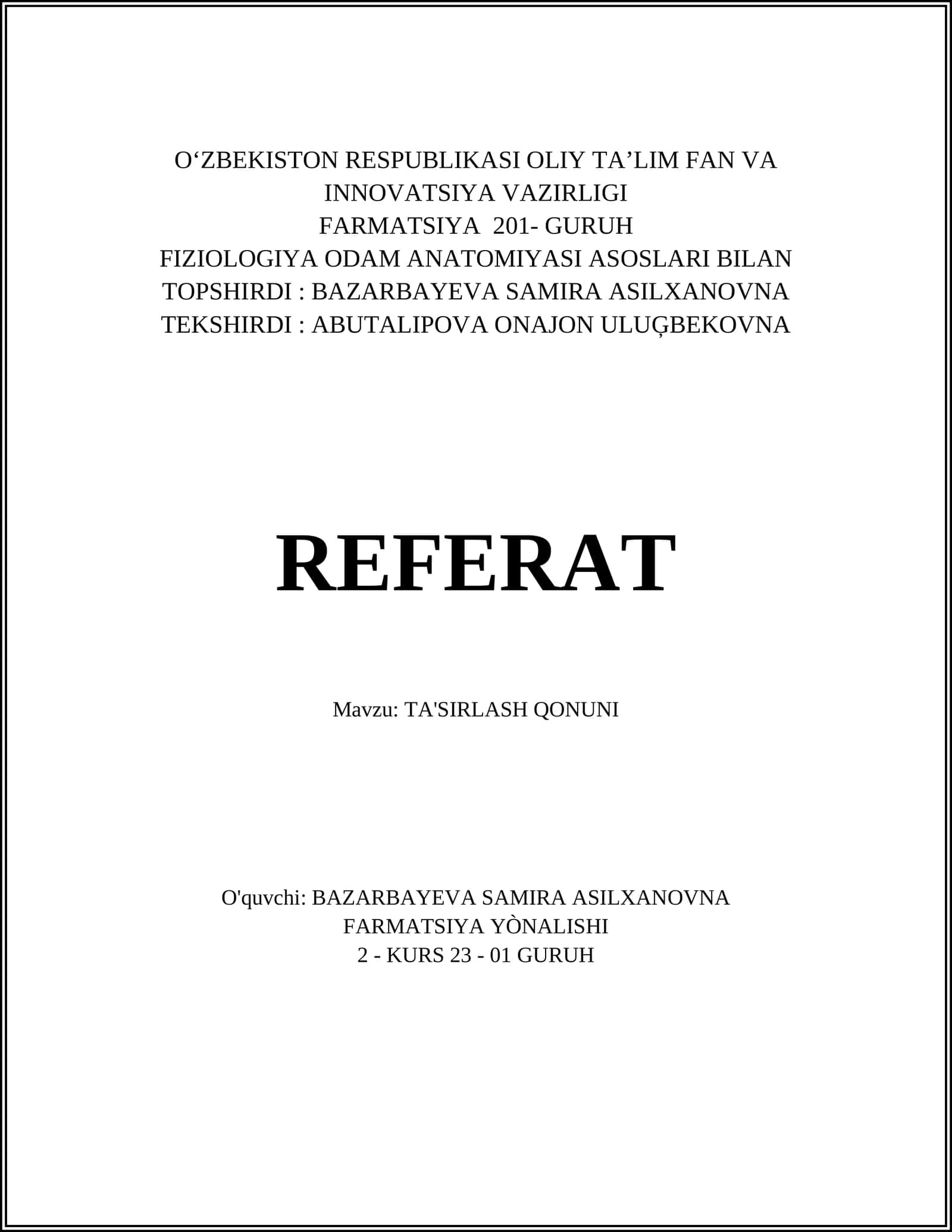 TA'SIRLASH QONUNI 1