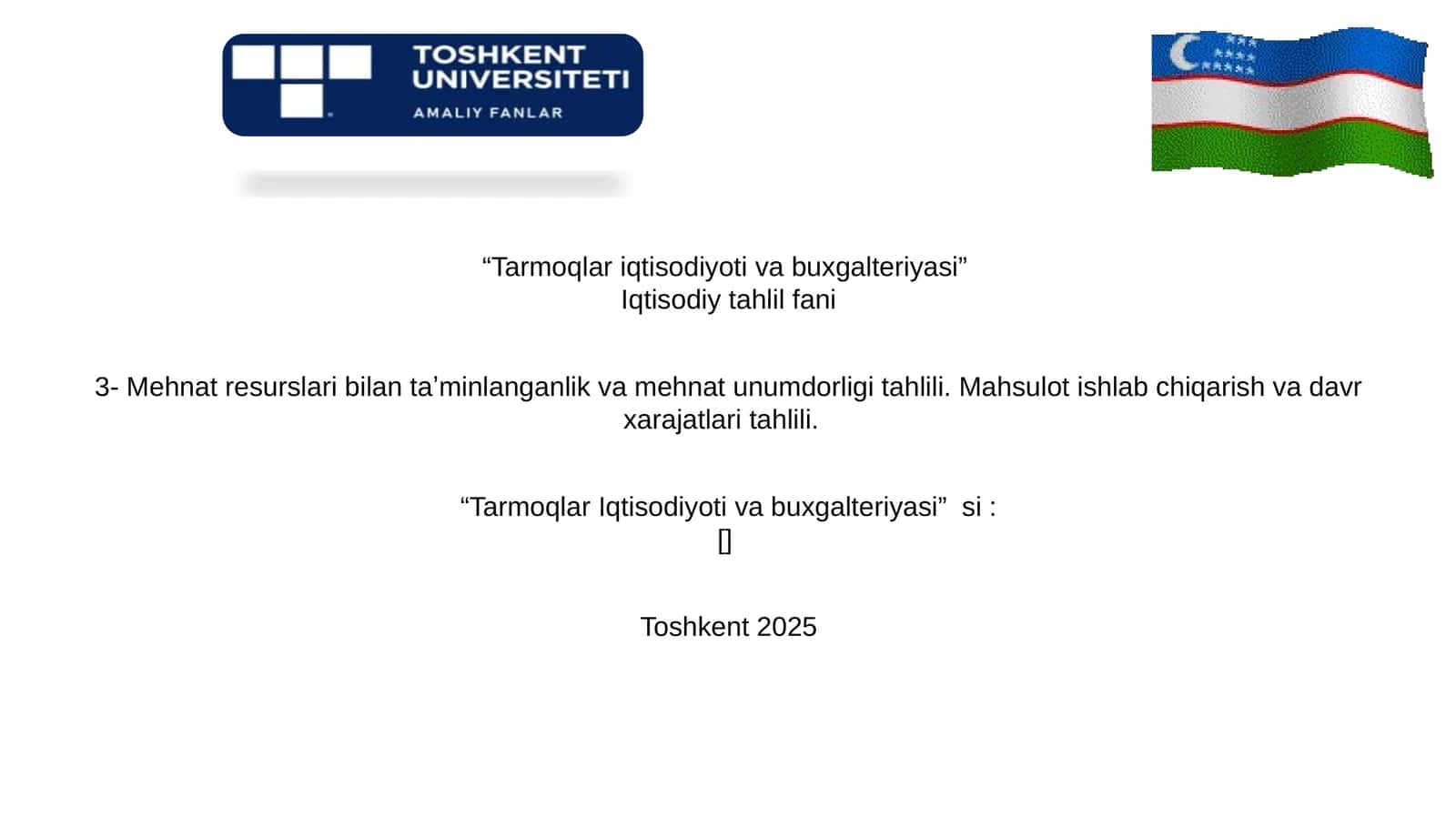 3-Mavzu: Mehnat resurslari bilan taʼminlanganlik va mehnat unumdorligi tahlili. Mahsulot ishlab chiqarish va davr xarajatlari tahlili 1