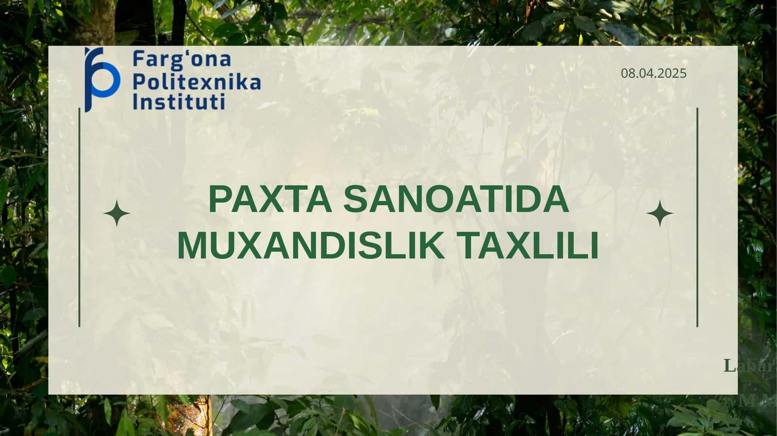 PAXTA SANOATIDA MUXANDISLIK TAXLILI 1