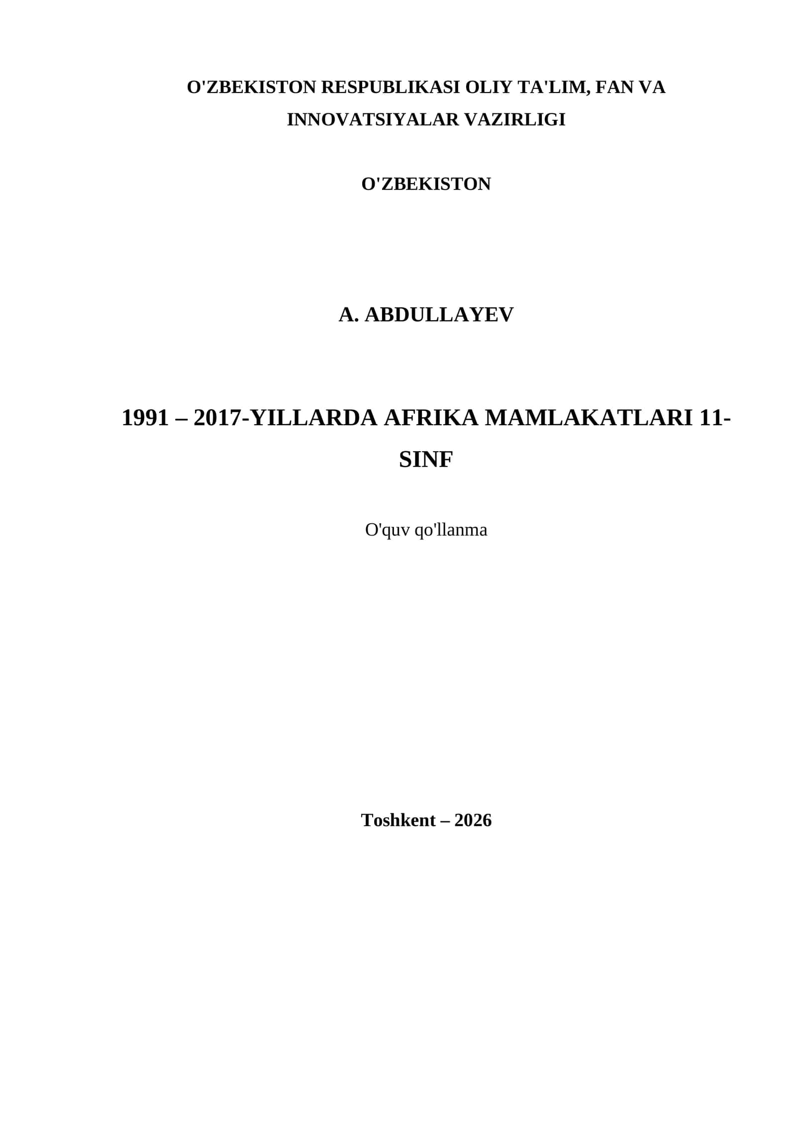 1991 – 2017-YILLARDA AFRIKA MAMLAKATLARI 11- SINF 1
