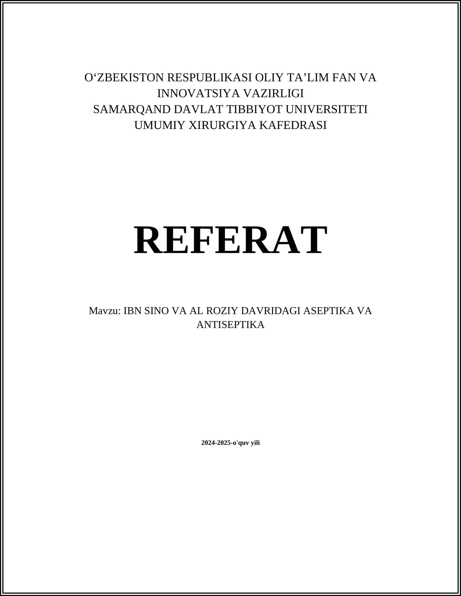 IBN SINO VA AL ROZIY DAVRIDAGI ASEPTIKA VA ANTISEPTIKA 1