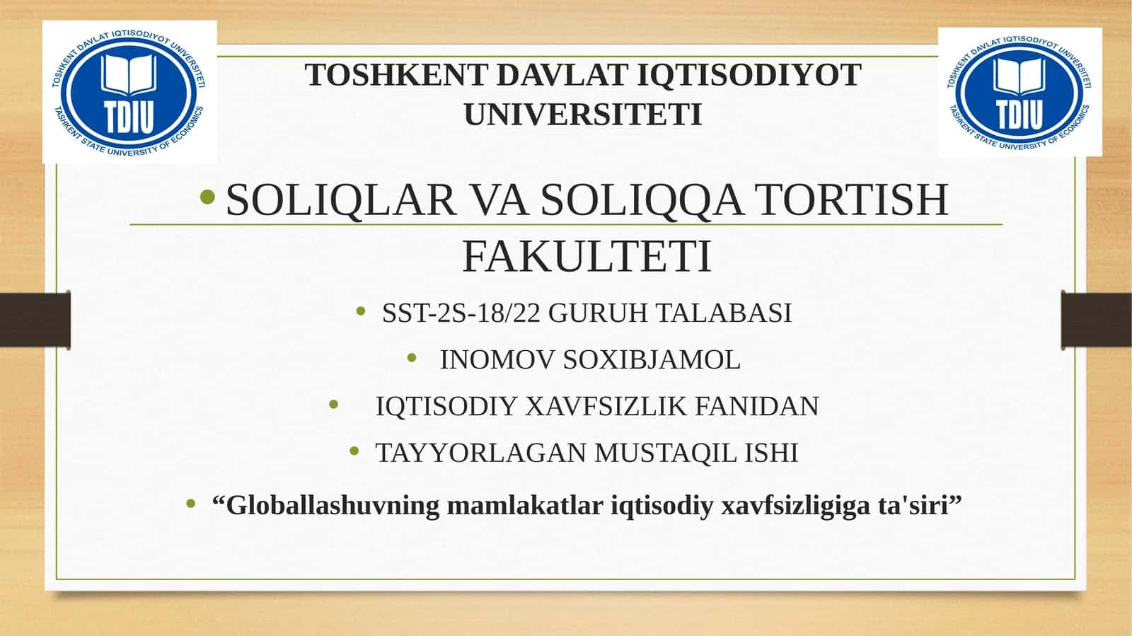 Globallashuvning mamlakatlari iqtisodiy xavfsizligiga ta'siri 1