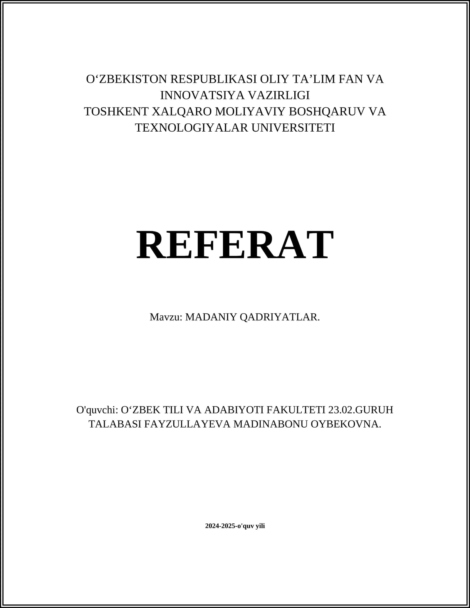 MADANIY QADRIYATLAR 1