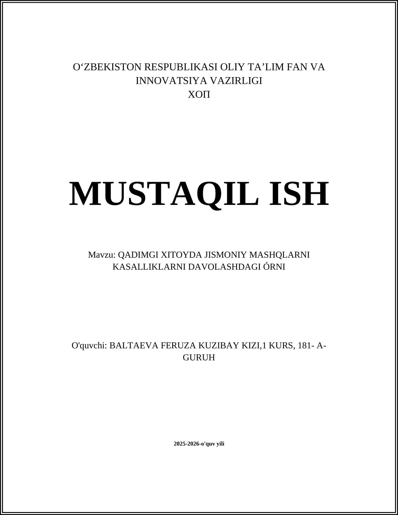 QADIMGI XITOYDA JISMONIY MASHQLARNI KASALLIKLARNI DAVOLASHDAGI ÓRNI 1